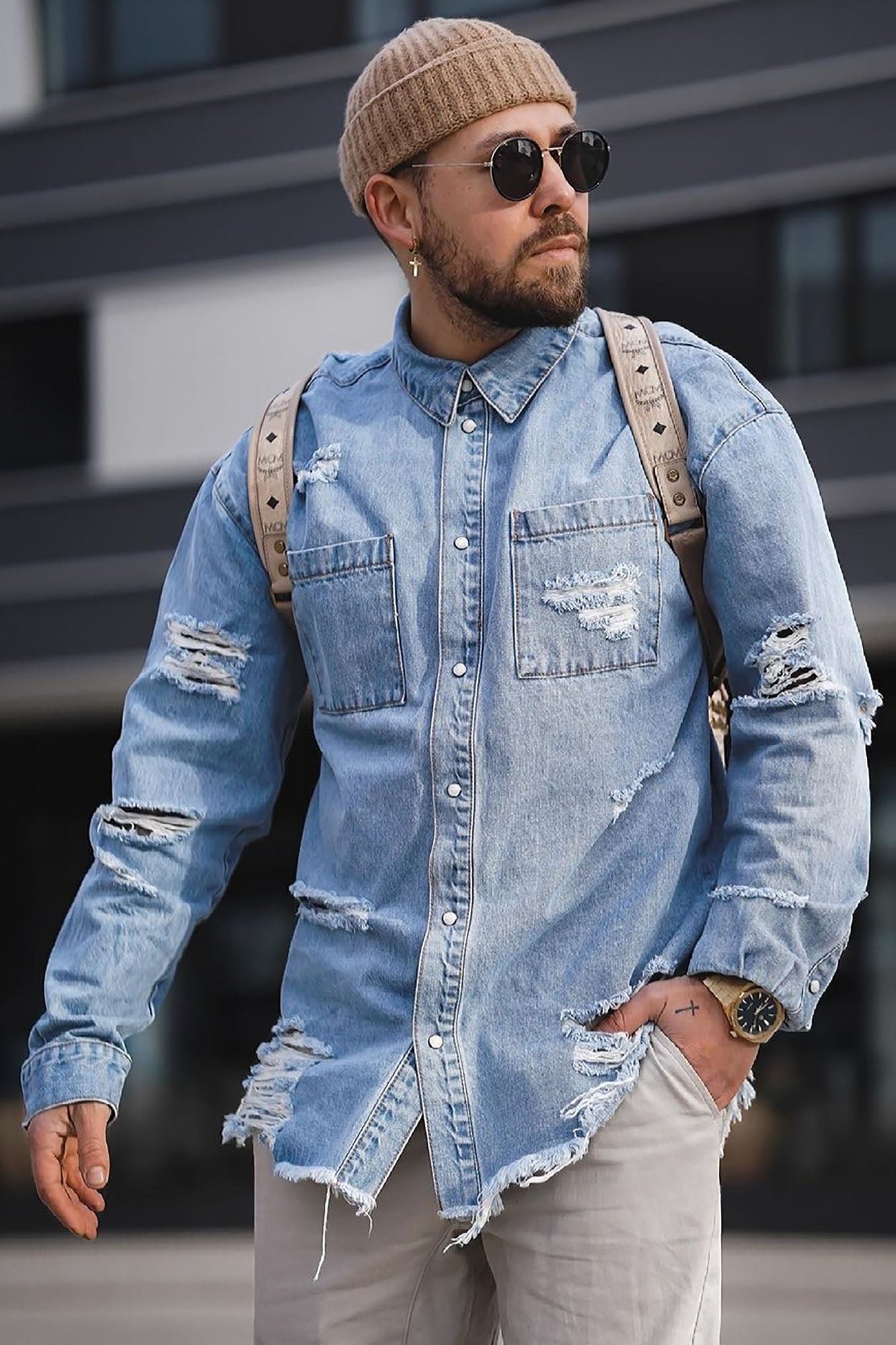 Essential Distressed Denim Woven Top
