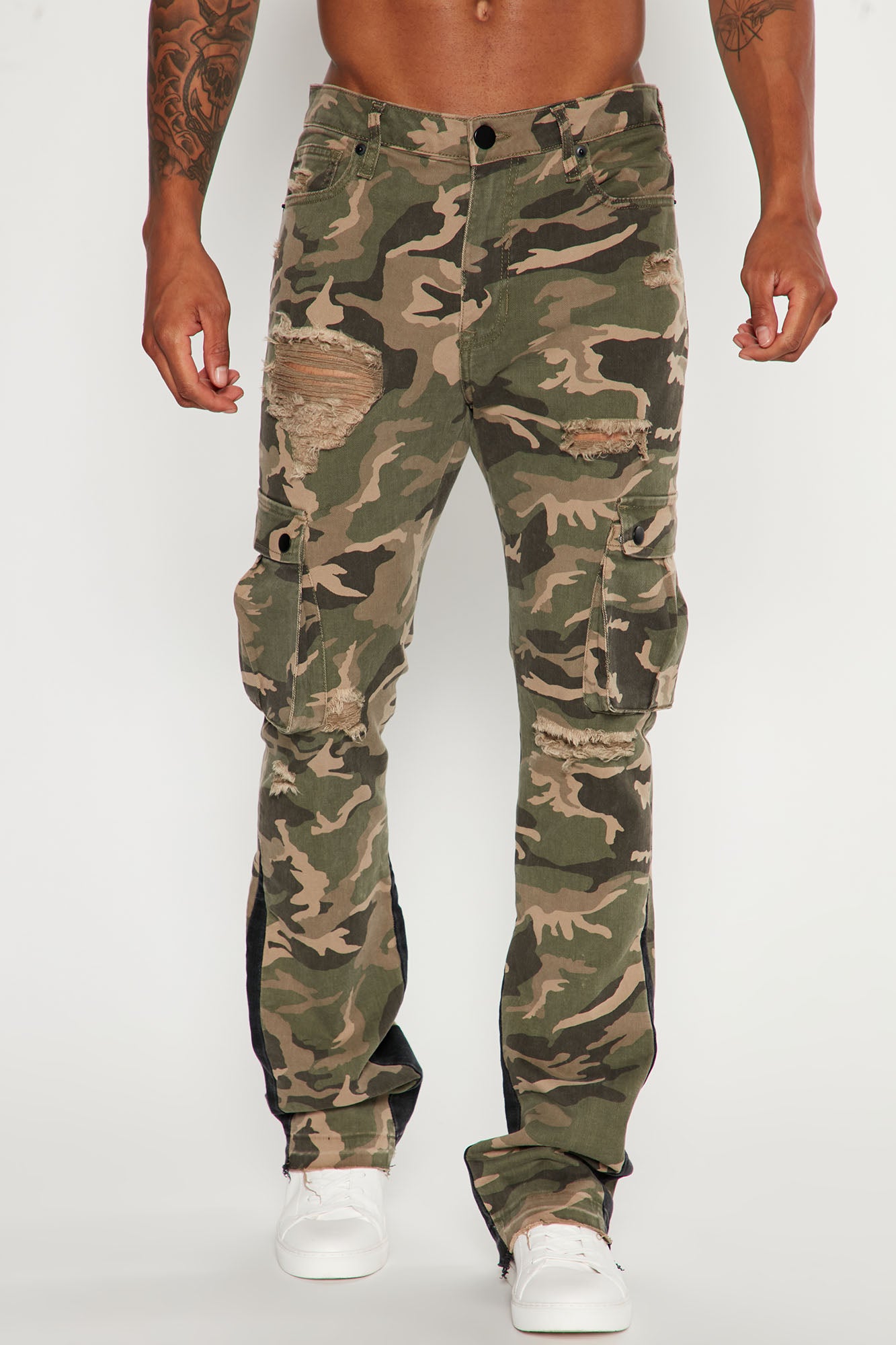 Contrast Skinny Stacked Flared Cargo Pants