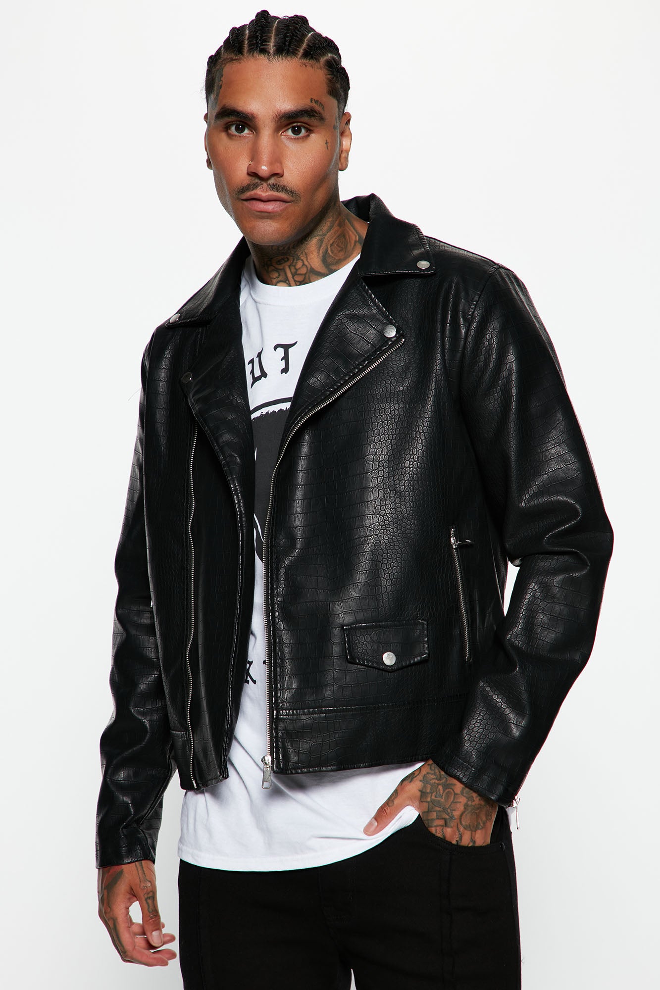 Crocodile Faux Leather Moto Jacket