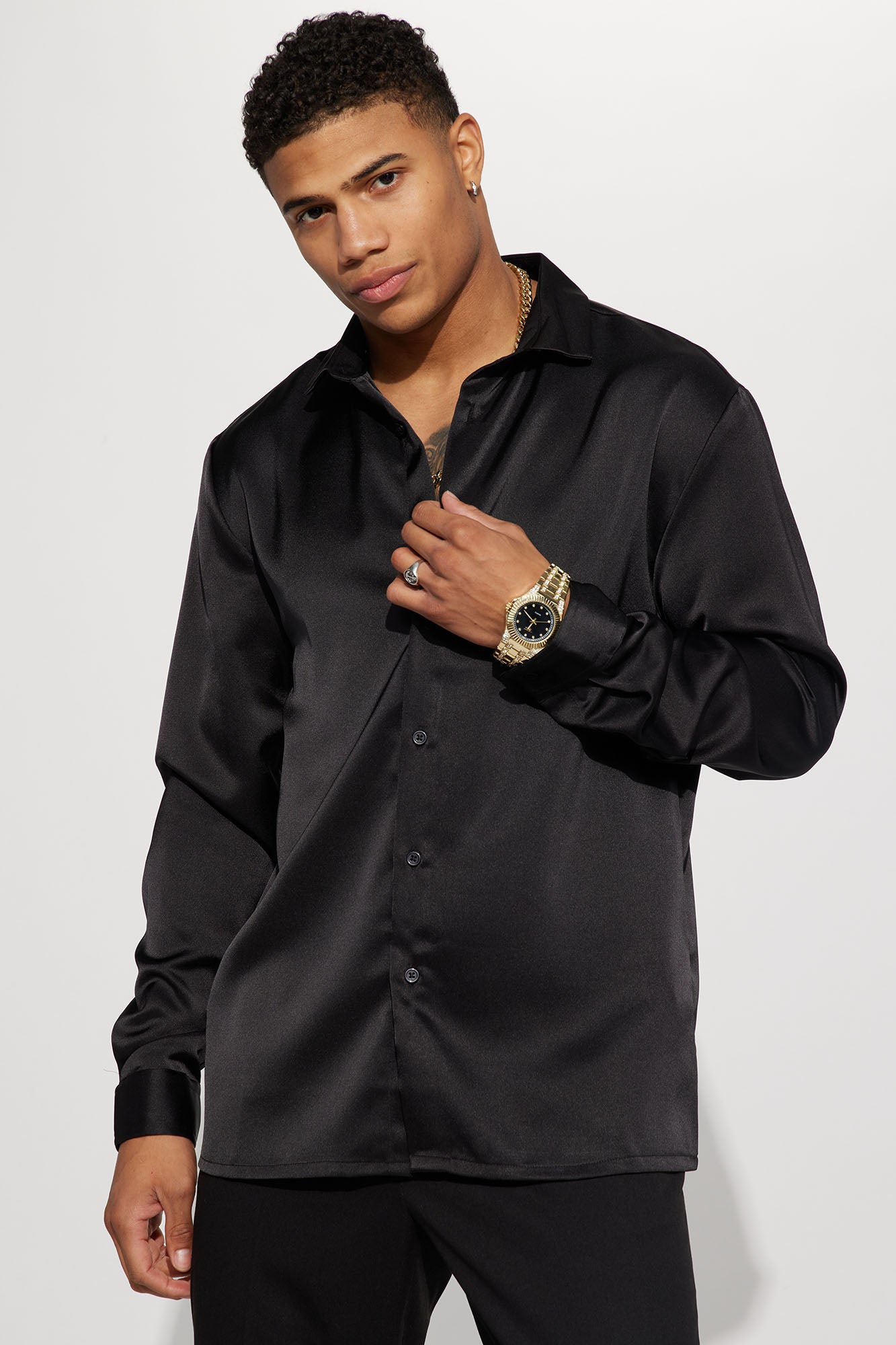 Links Satin Long Sleeve Button Up Shirt
