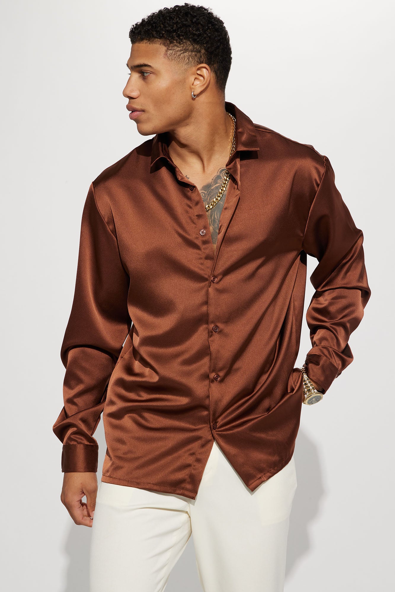 Links Satin Long Sleeve Button Up Shirt