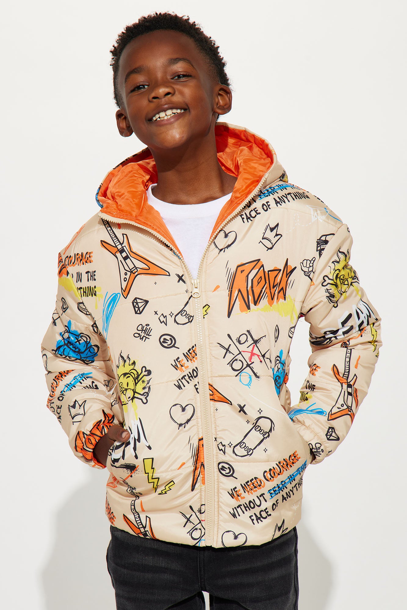 Mini Keep Dreaming Printed Puffer Jacket With Hood