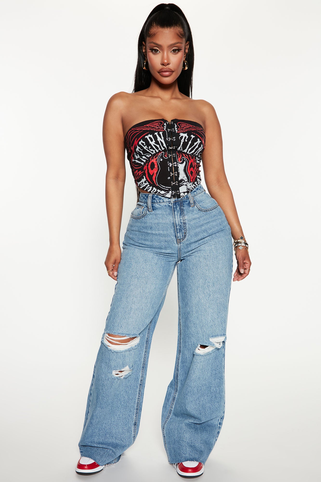 Tough Love Baggy Ripped Straight Leg Jean