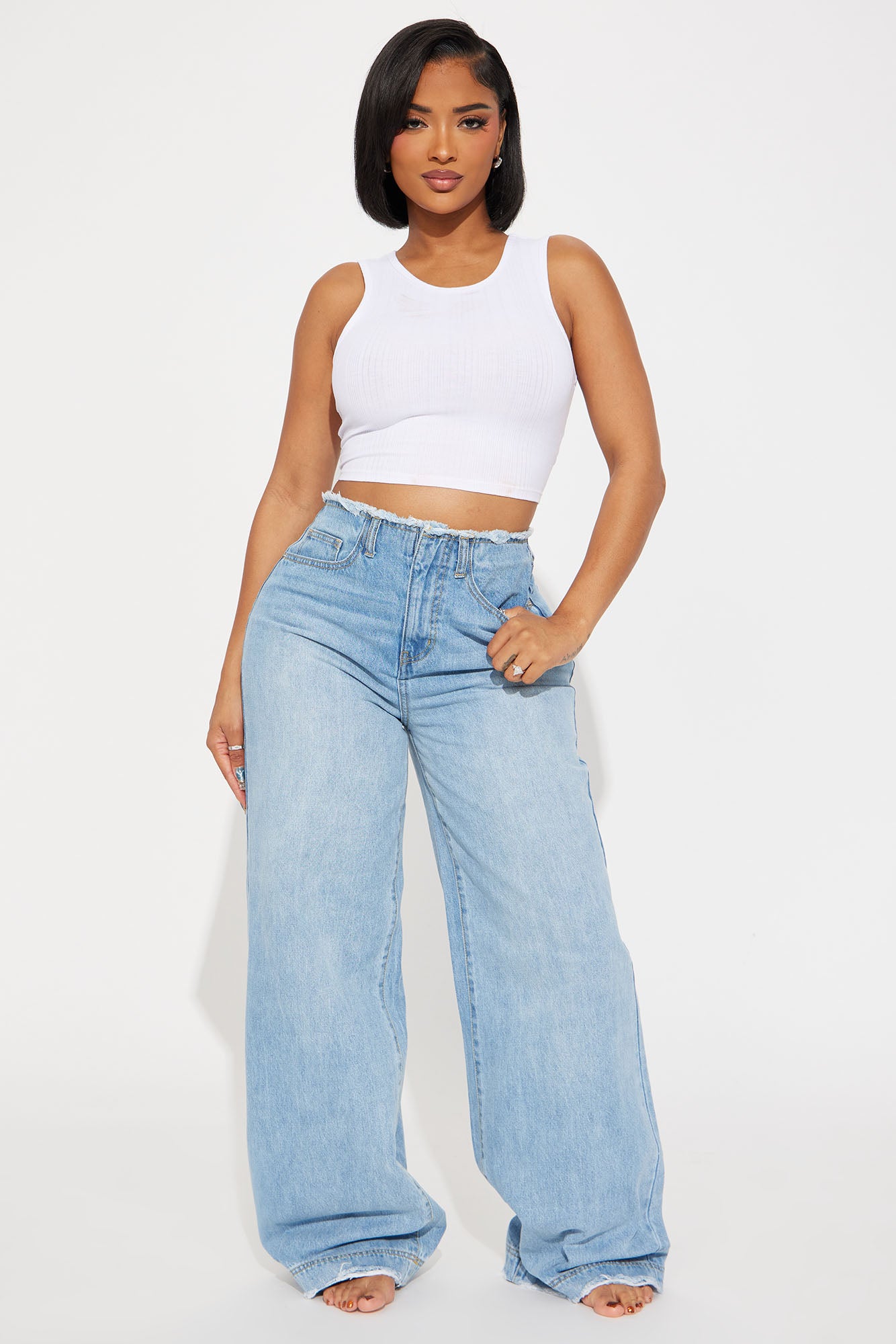 In Your Dreams Cut Off Waistband Baggy Jean