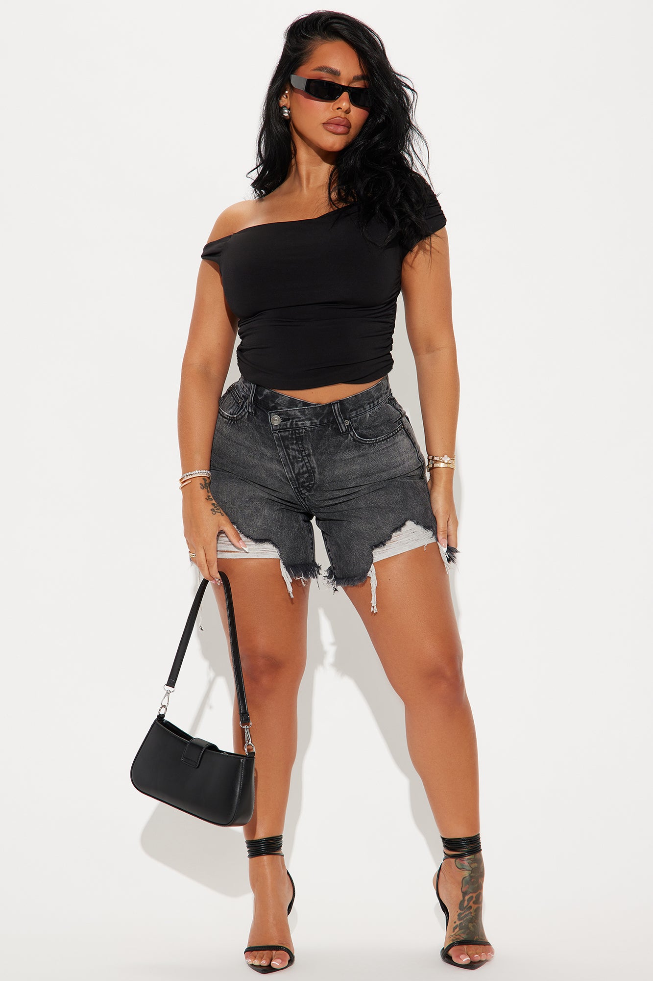 At A Glance Crossover Denim Shorts