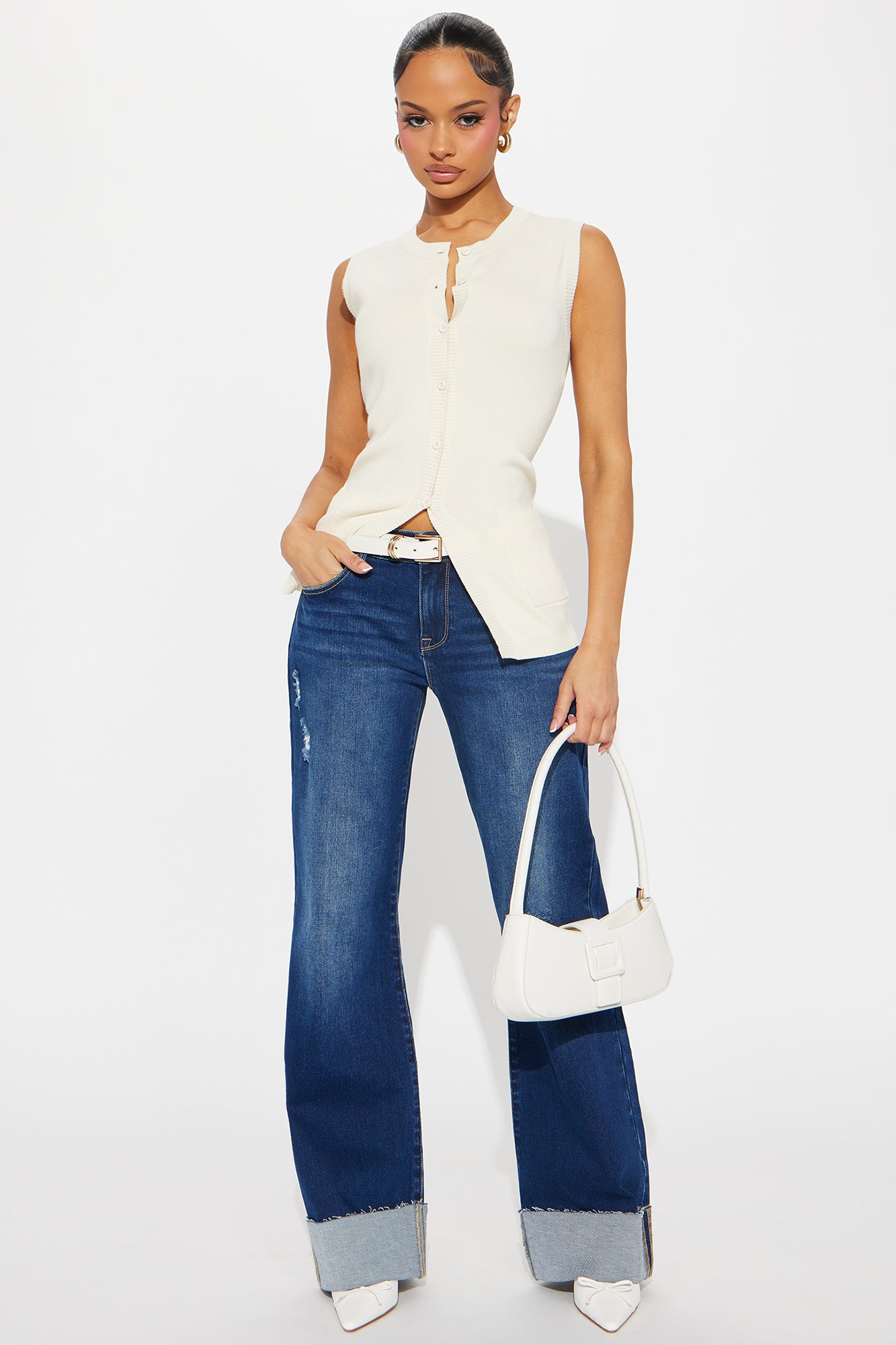 Azura Low Rise Cuffed Wide Leg Jeans