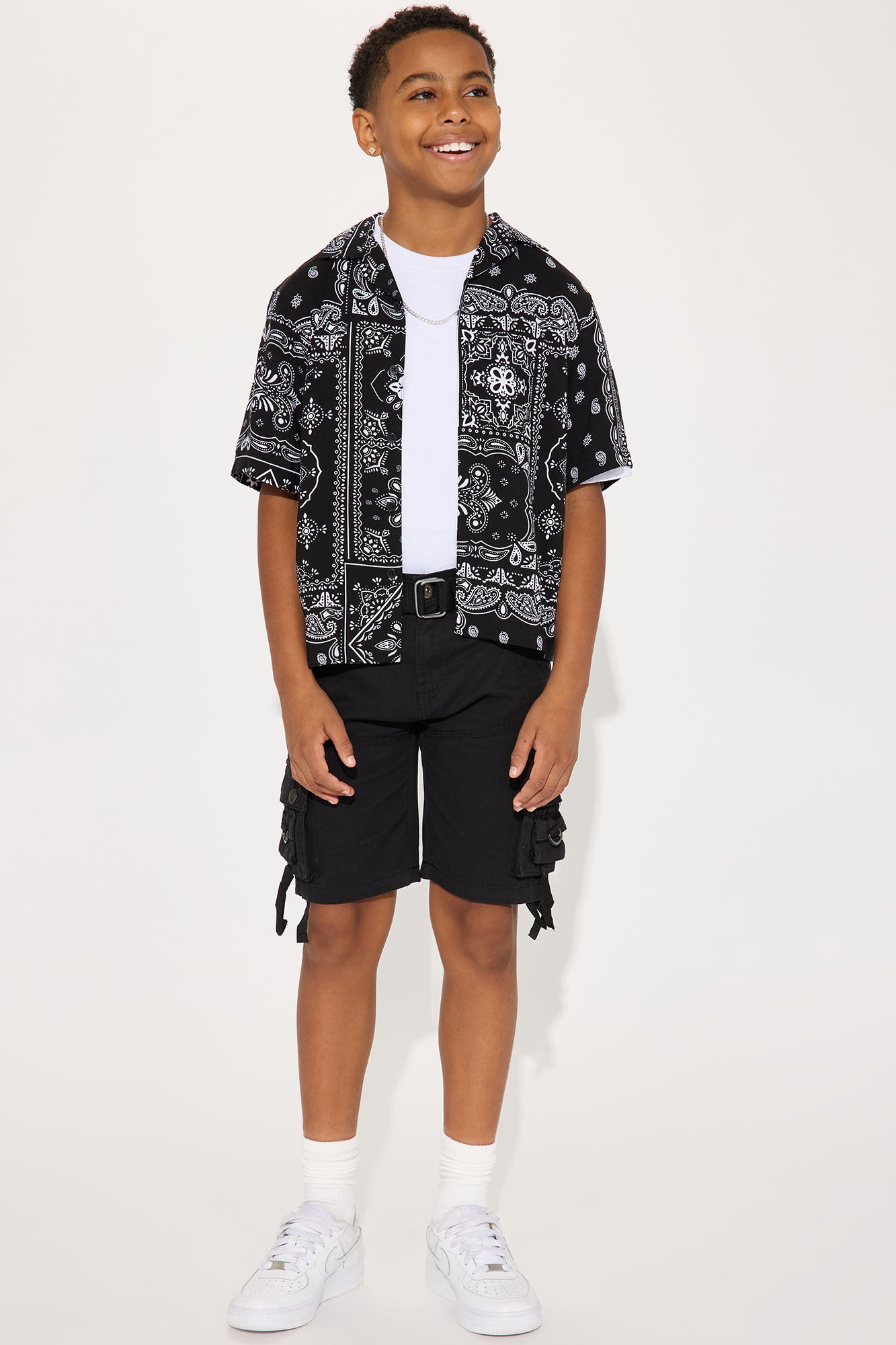 Mini Belted Poplin Cargo Shorts