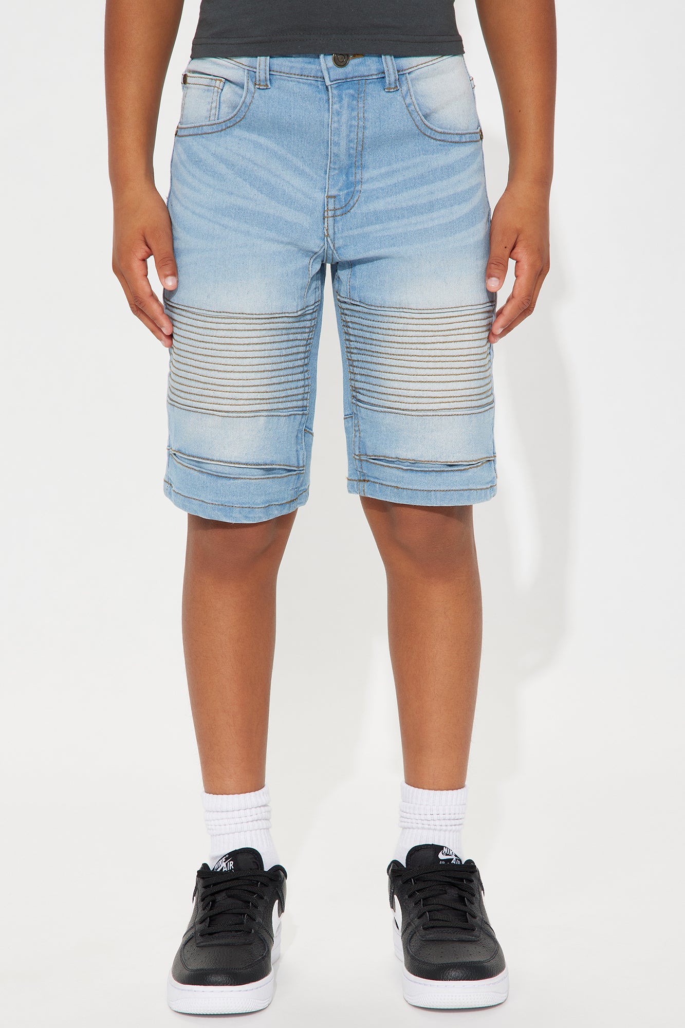 Mini Acid Wash Denim Moto Shorts