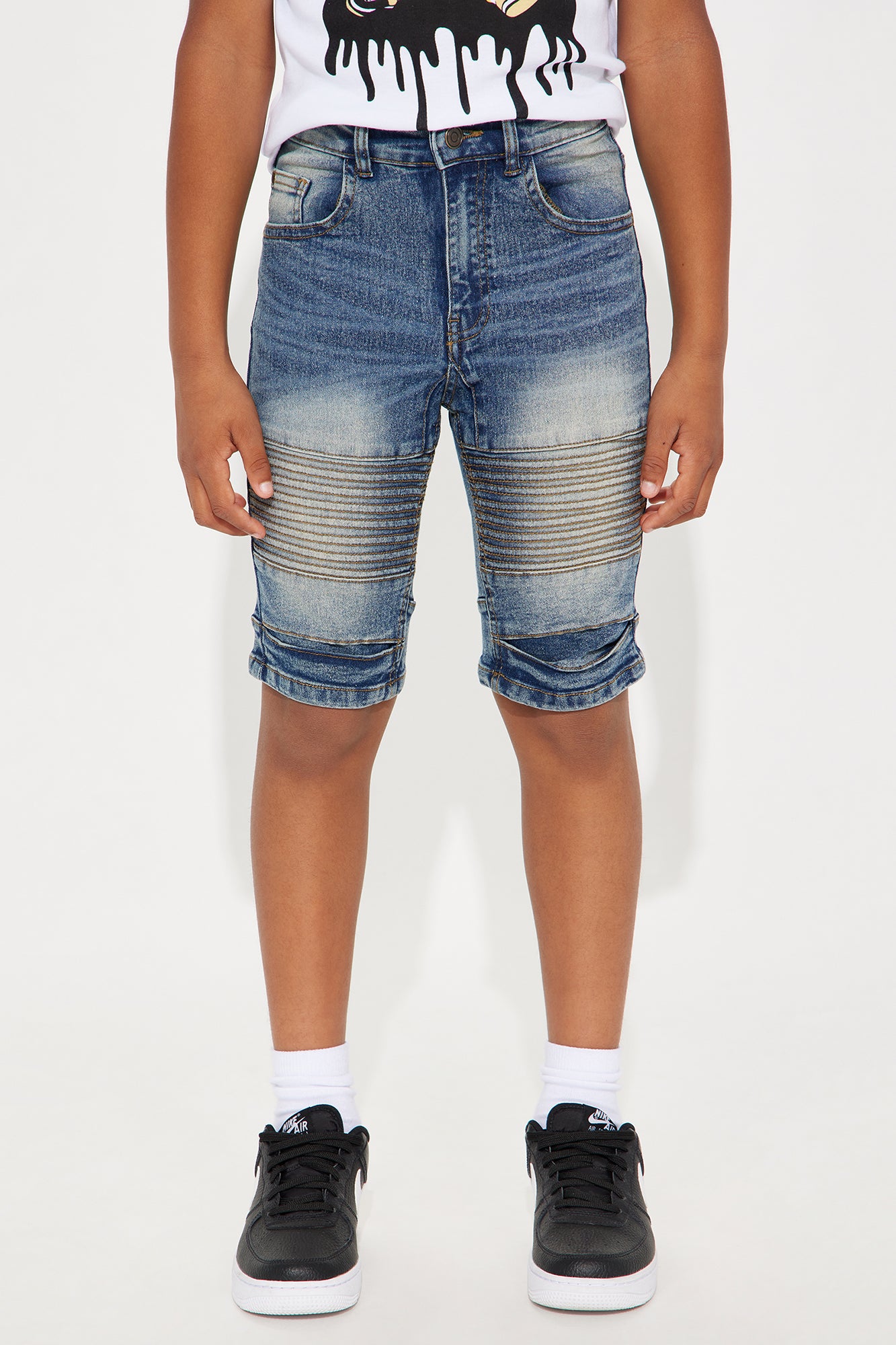 Mini Acid Wash Denim Moto Shorts