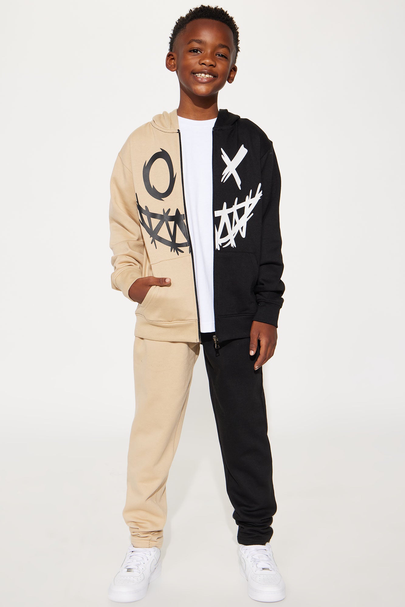 Mini Double Happy Fleece Hoodie And Pant Matching Set