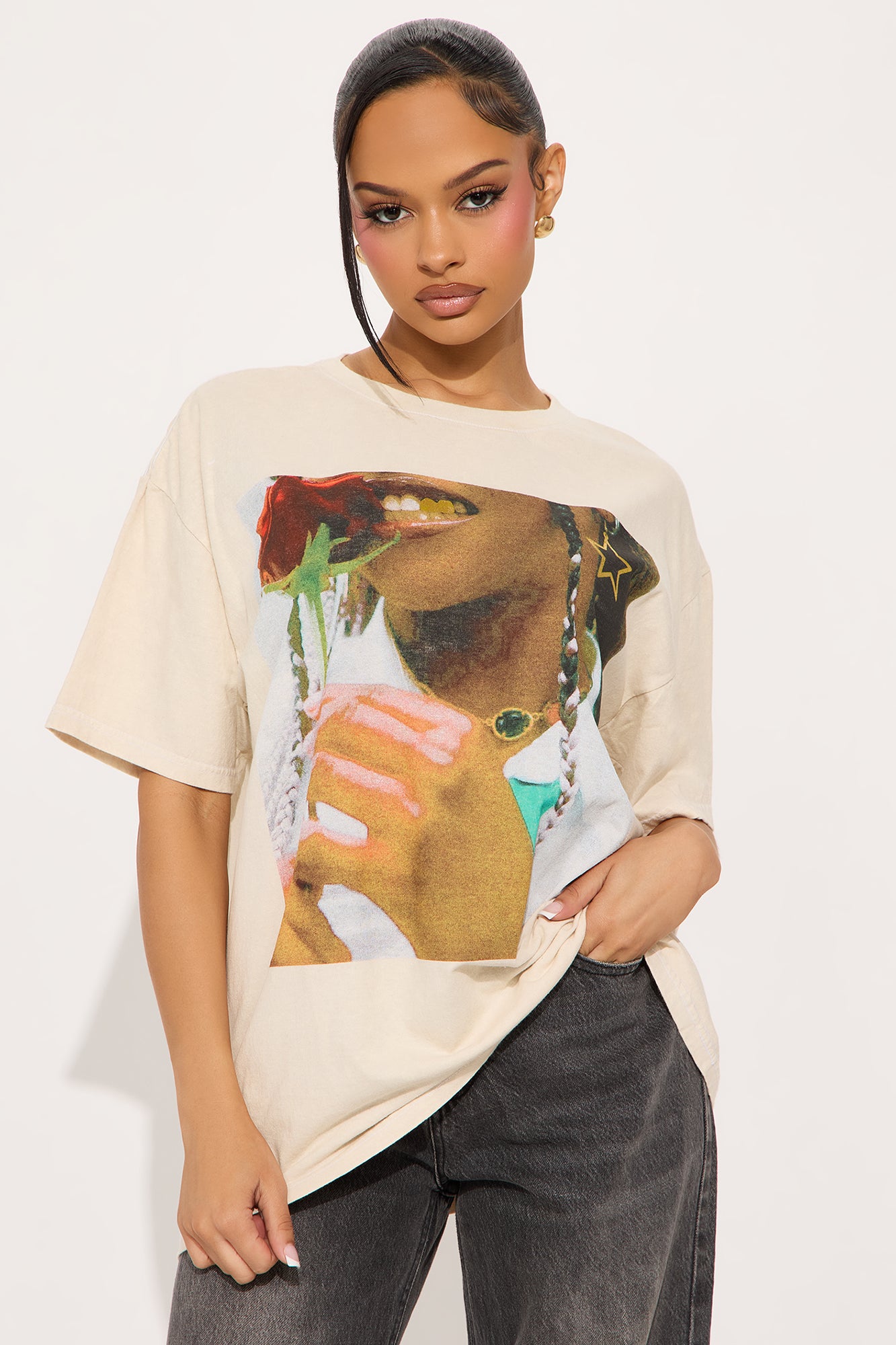 Hint Of Gold Rose Washed Oversized Tee