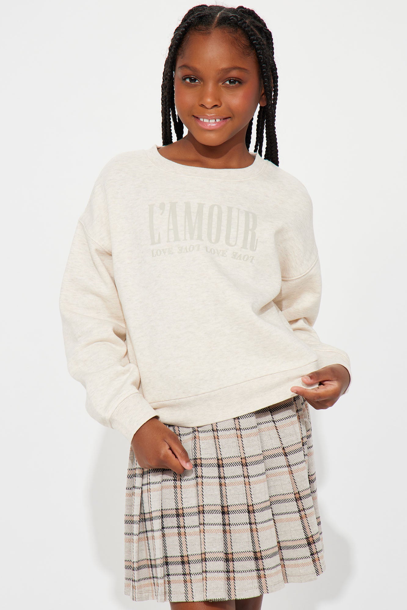 Mini L'Amour Vibes Pullover Sweatshirt and Skirt Set