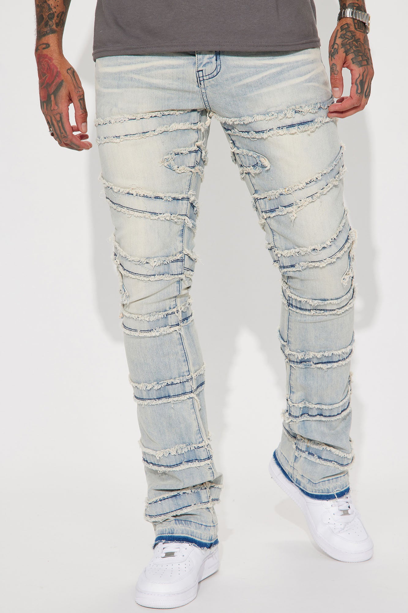 About Fray Stacked Skinny Flare Jeans
