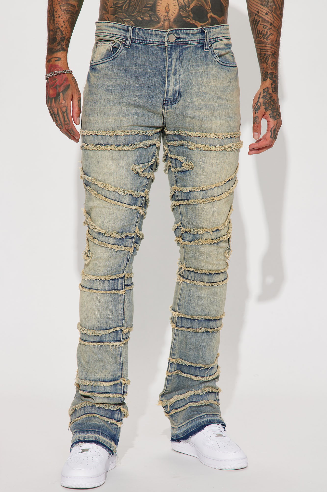 About Fray Stacked Skinny Flare Jeans