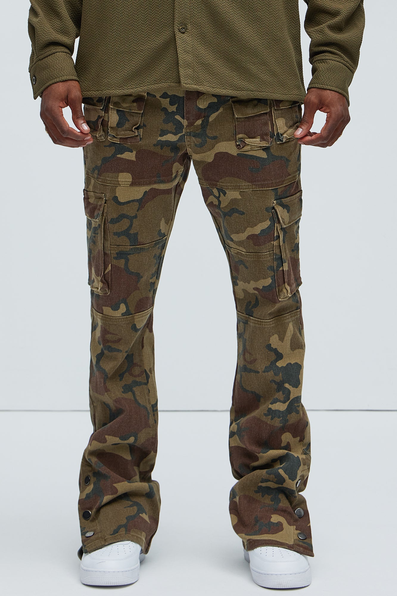Snap At It Cargo Stacked Skinny Flare Pants