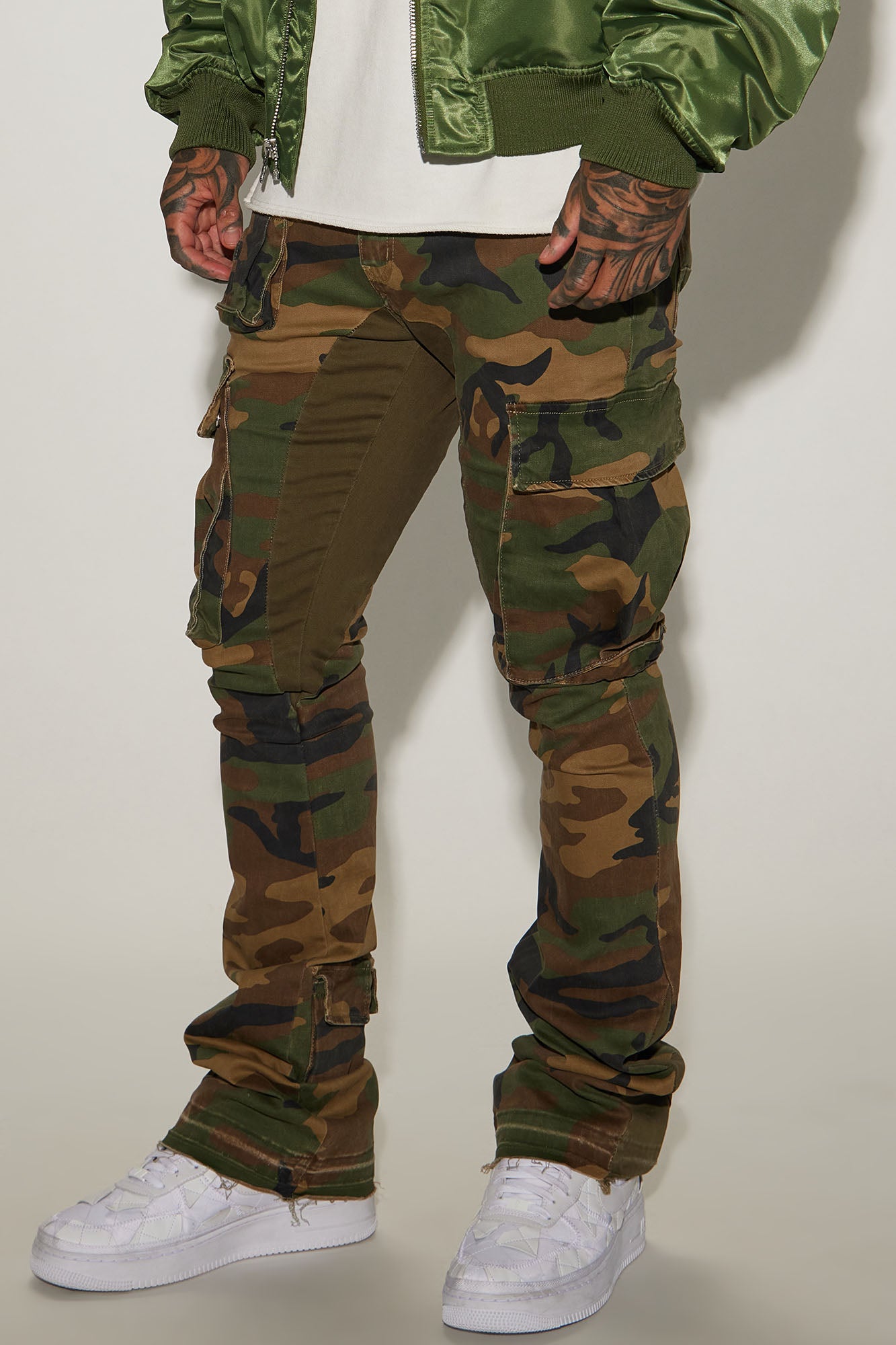 Into The Wild Panel Cargo Stacked Skinny Flare Pants