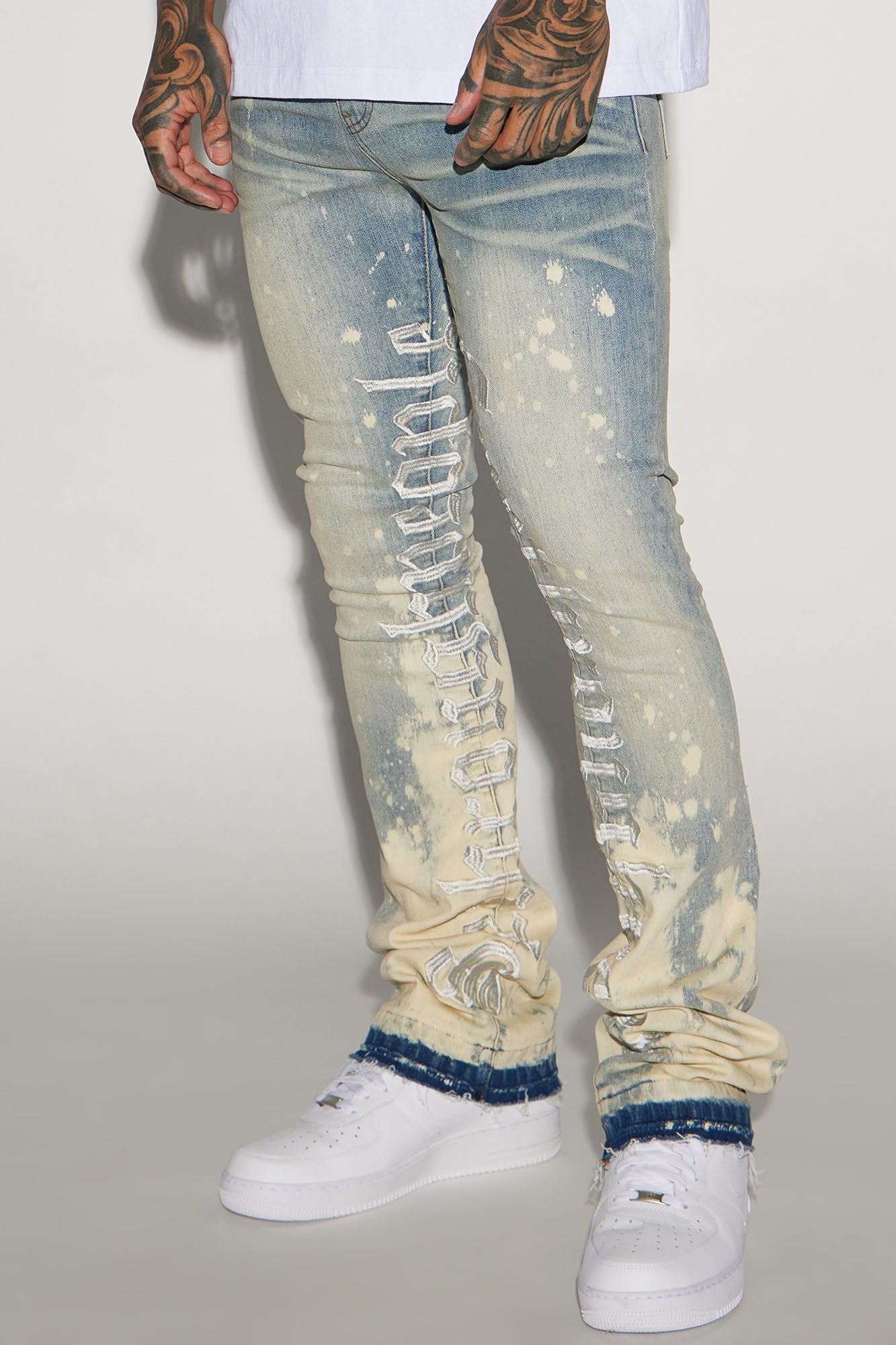 See It Through Bleached Stacked Skinny Flare Jeans