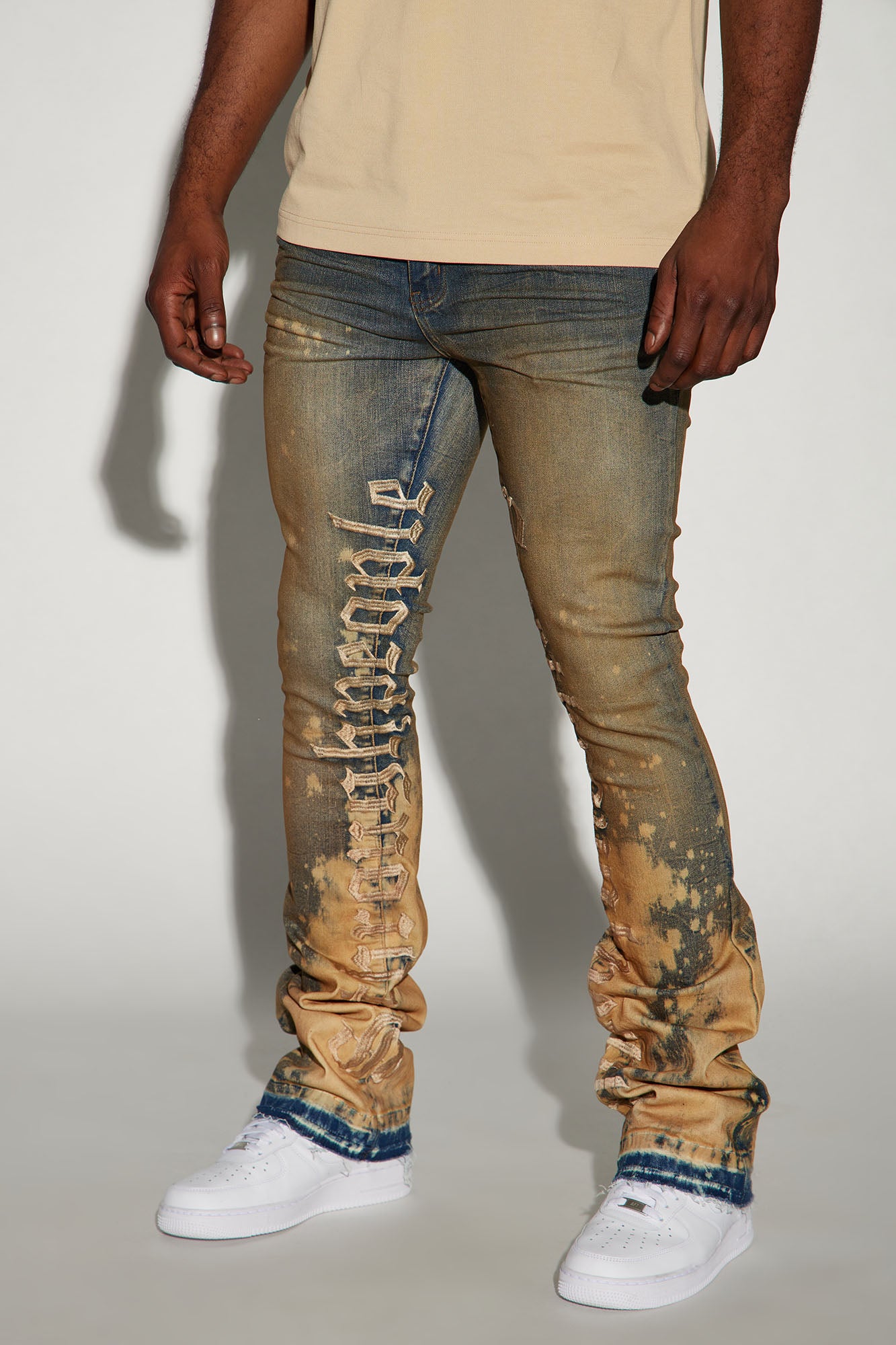 See It Through Bleached Stacked Skinny Flare Jeans