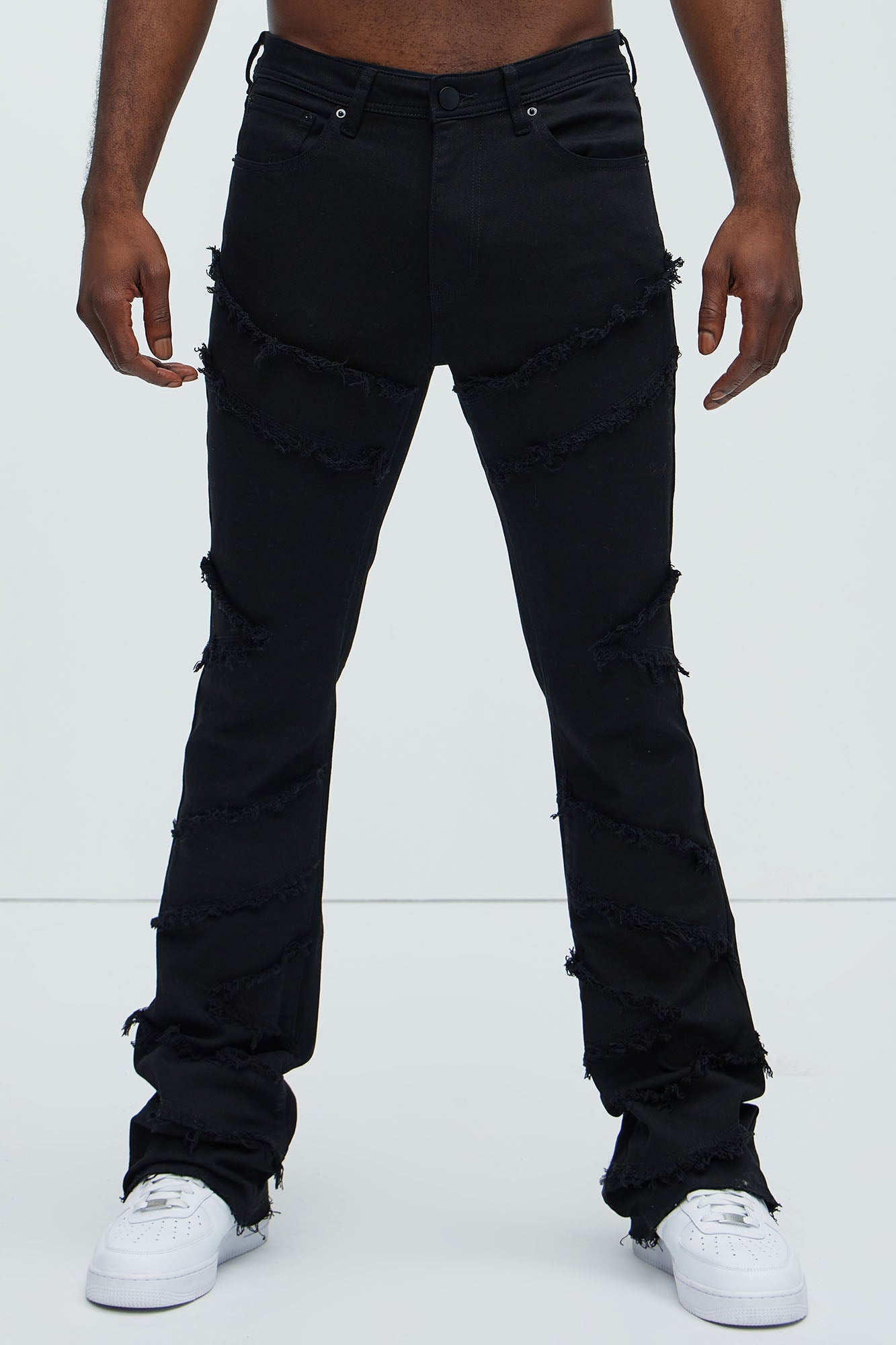All Over Fray Stacked Skinny Flare Jeans