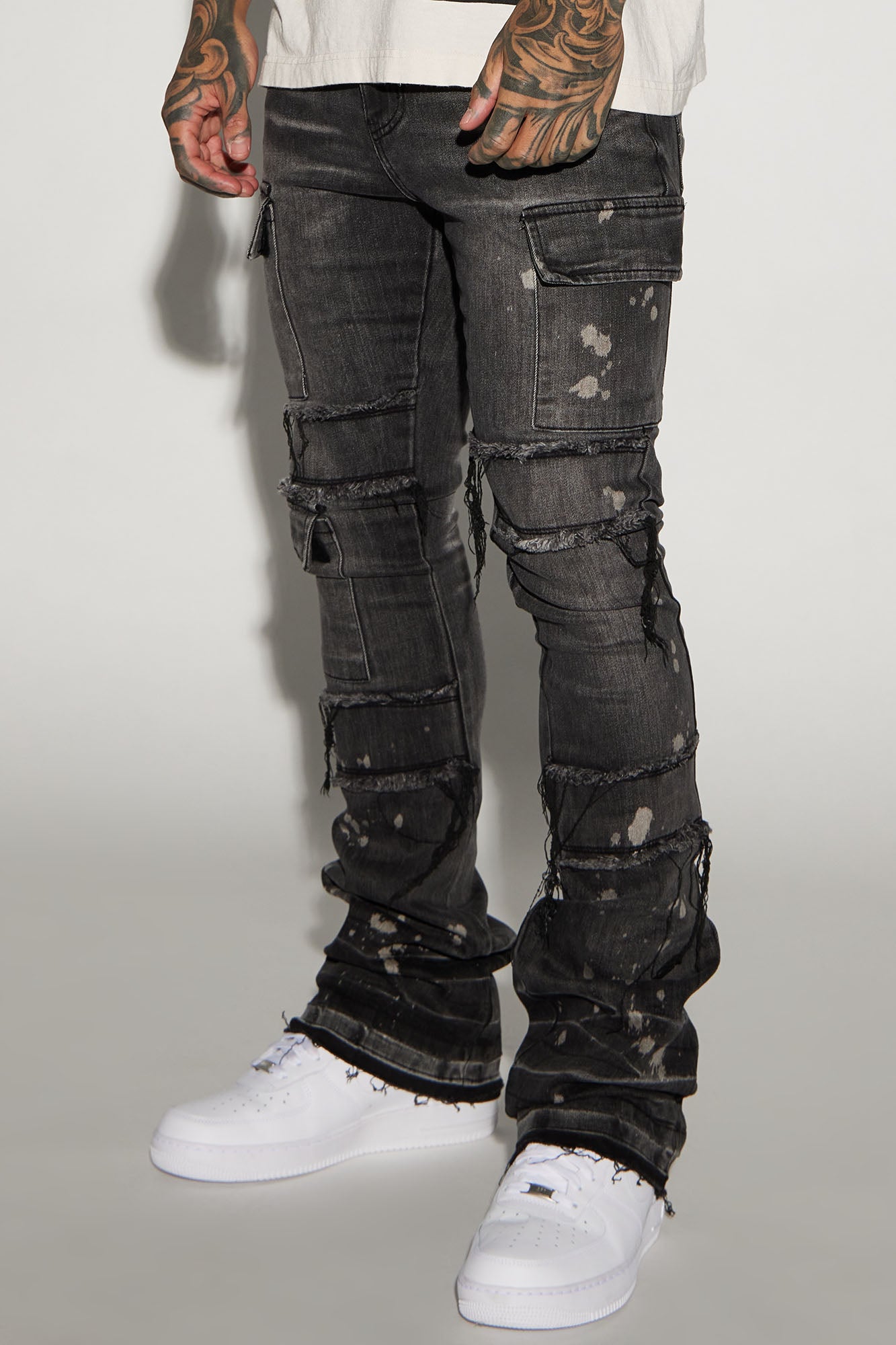 Side Snap Cargo Stacked Skinny Flare Jeans