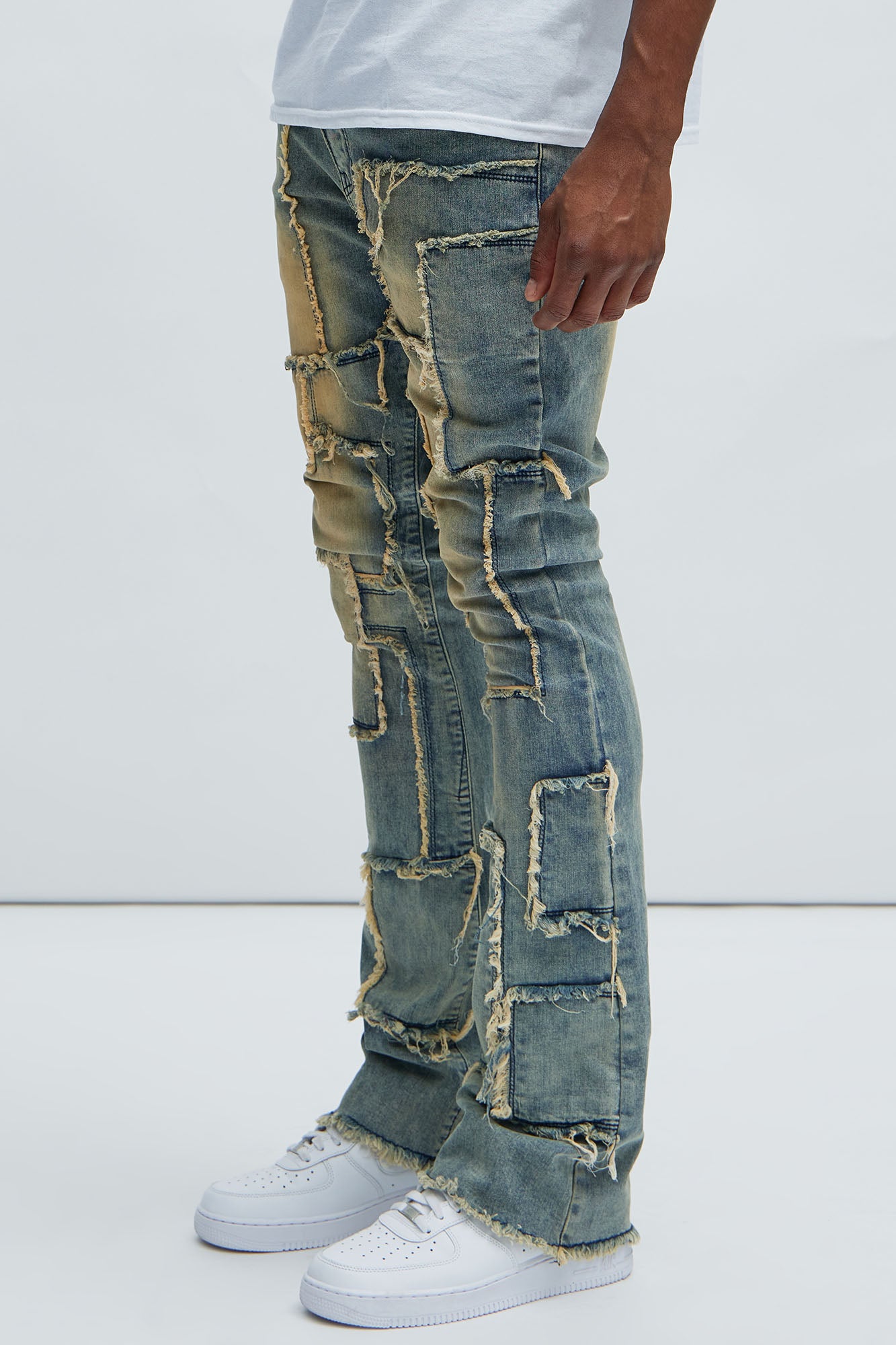 Frayed Patches Stacked Skinny Flare Jeans