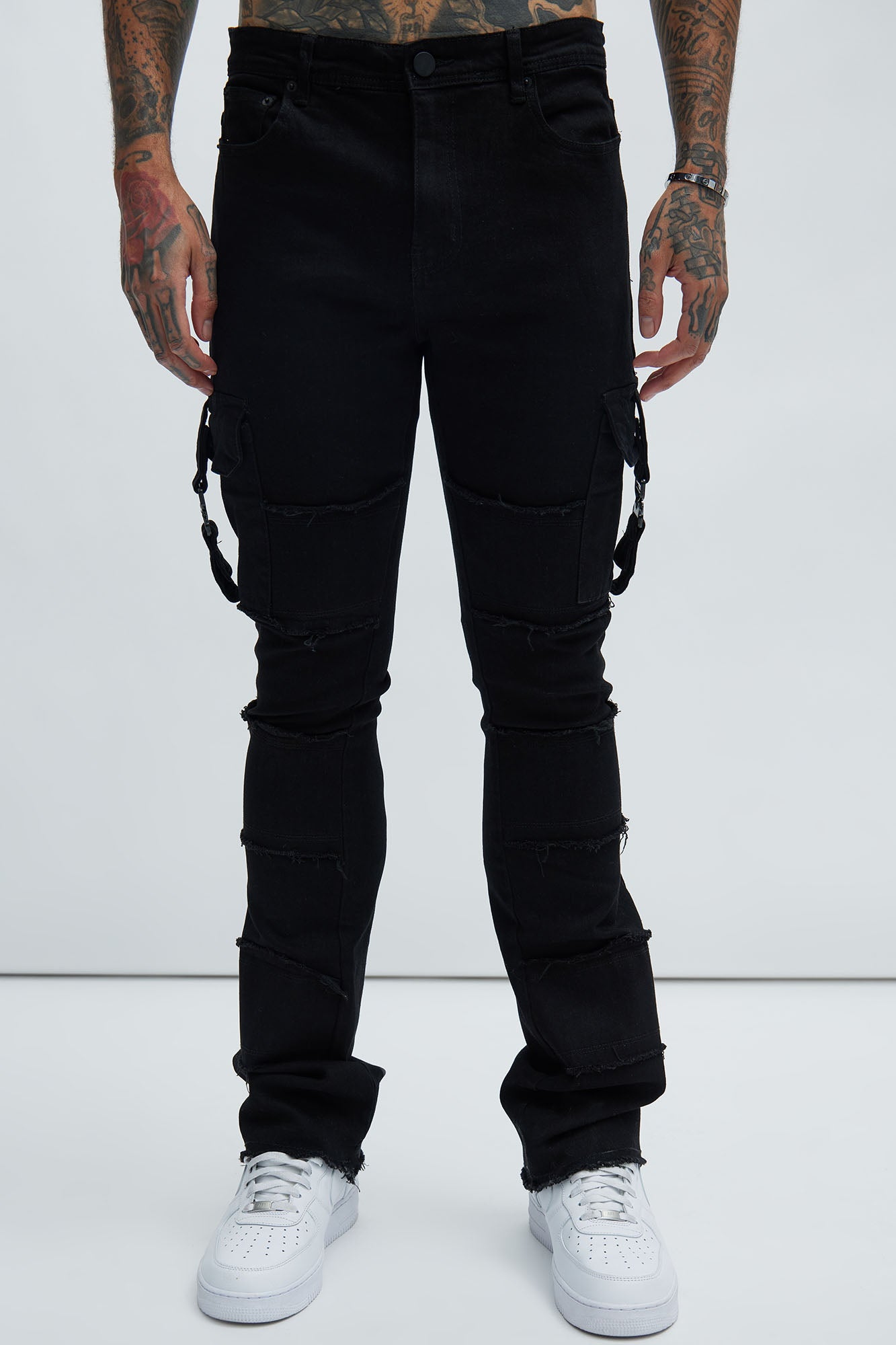 Lined Fray Cargo Flare Jeans