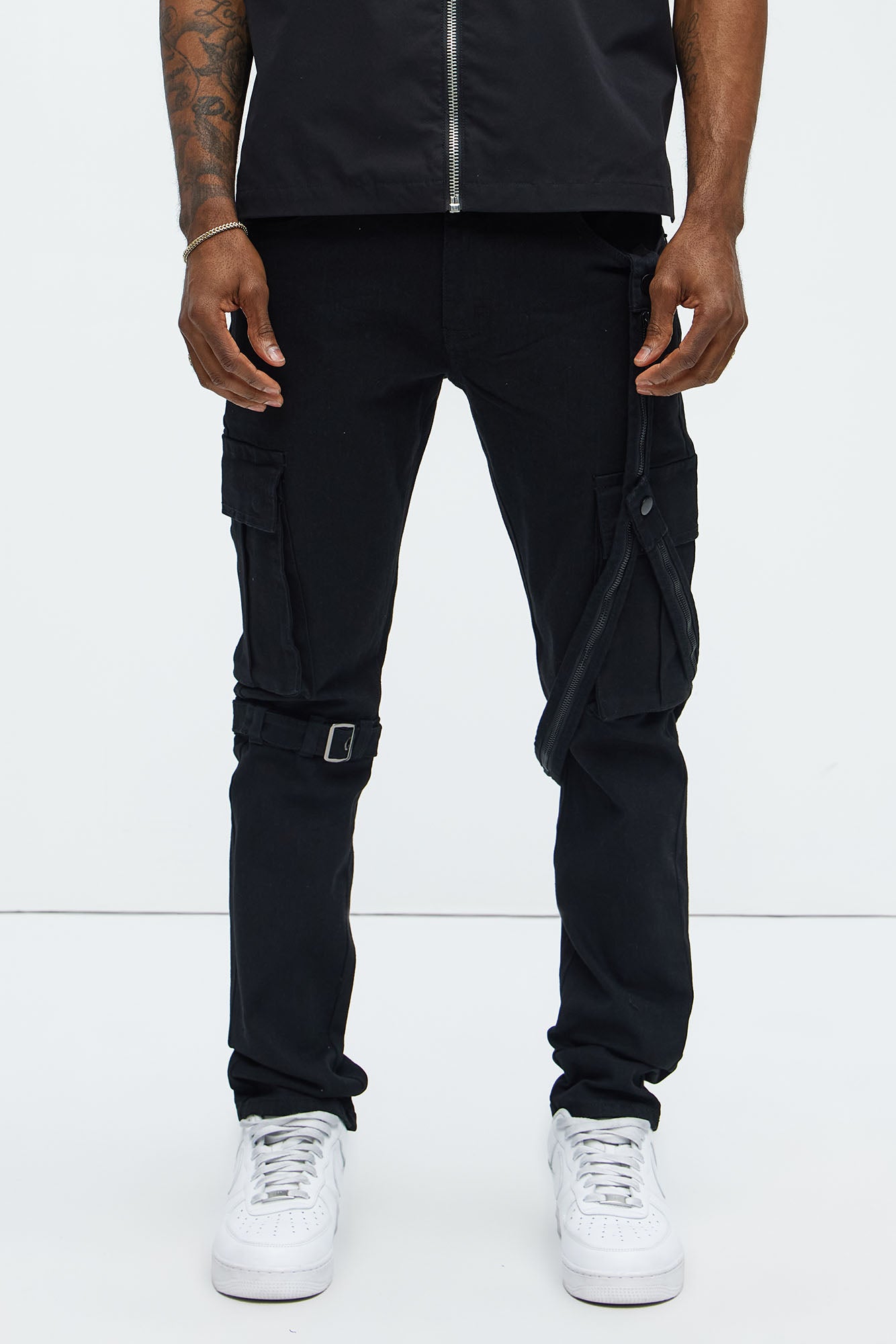 Buckle And Strap Stacked Skinny Jeans