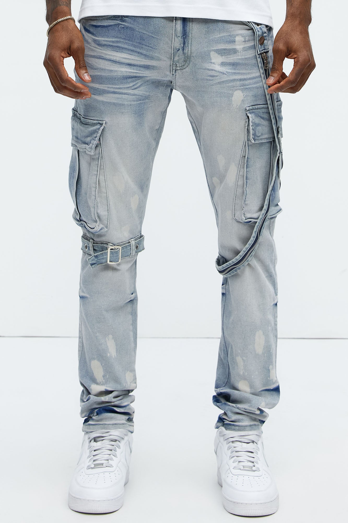 Buckle And Strap Stacked Skinny Jeans