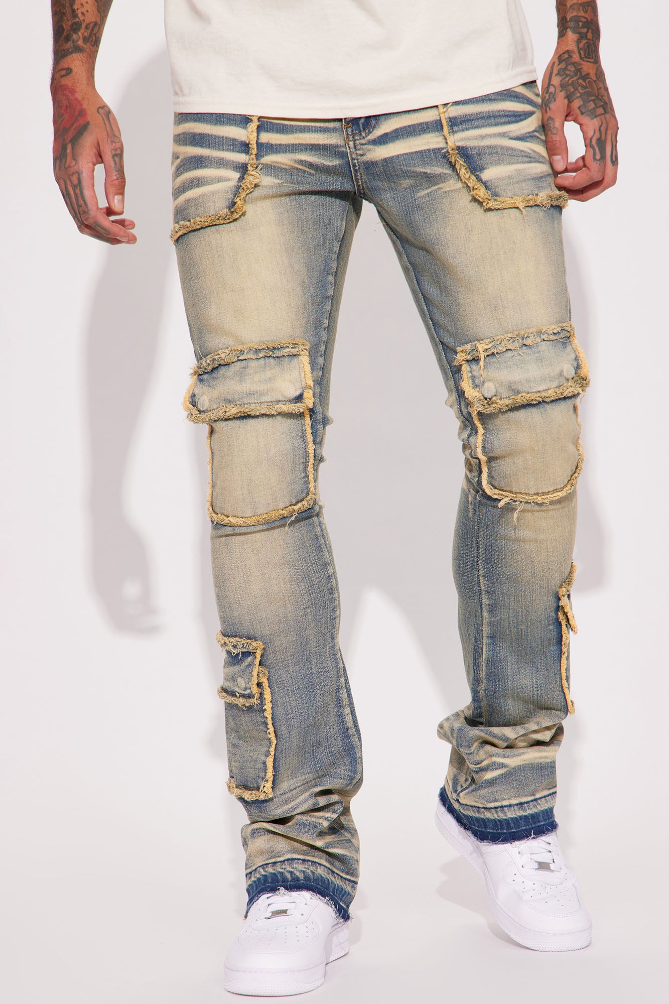 Can I Cargo Stacked Skinny Flare Jeans