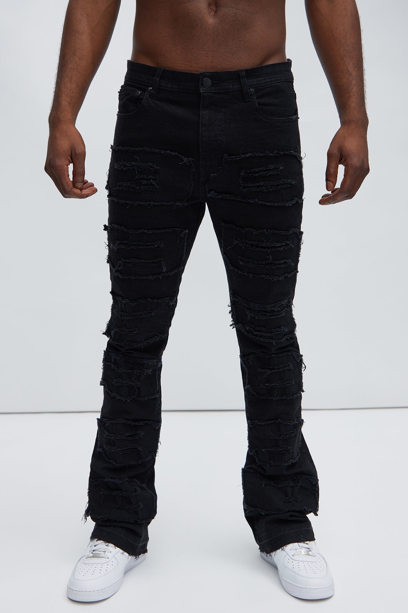 Patch Ripped Stacked Skinny Flare Jeans