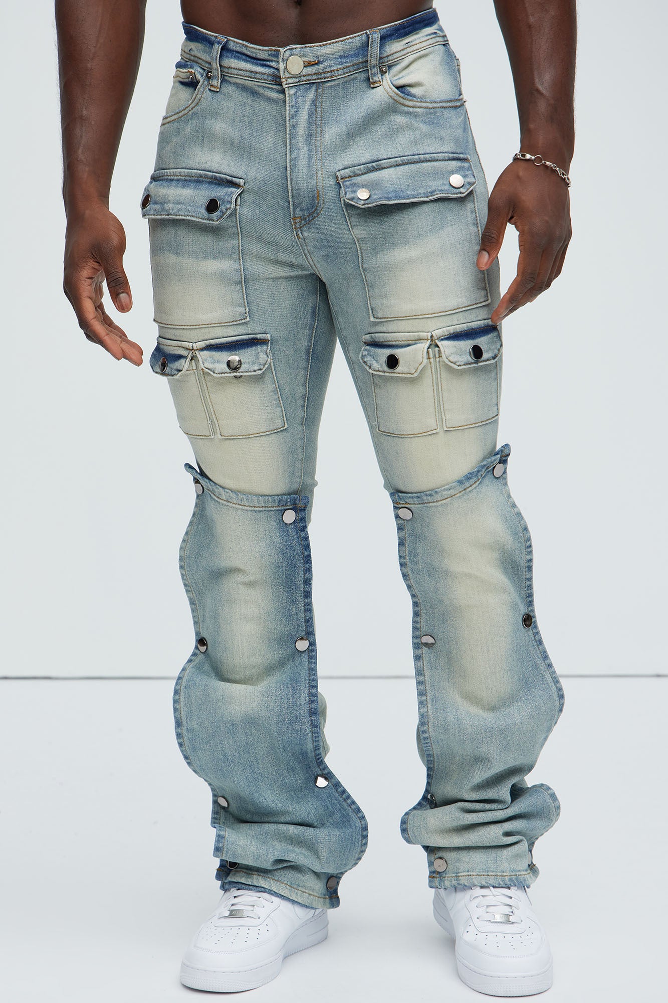 Utility Snap Pockets Flare Jeans