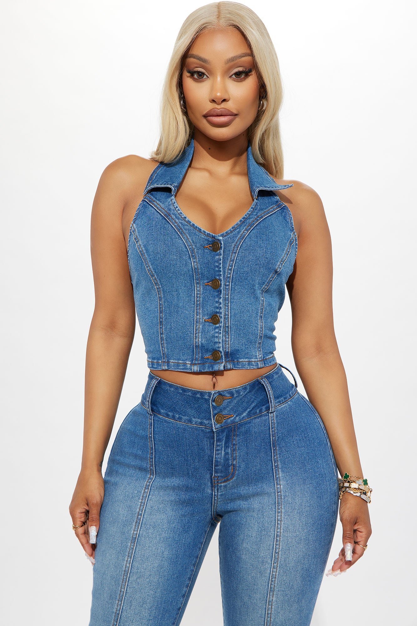 In Your Head Stretch Denim Halter Top