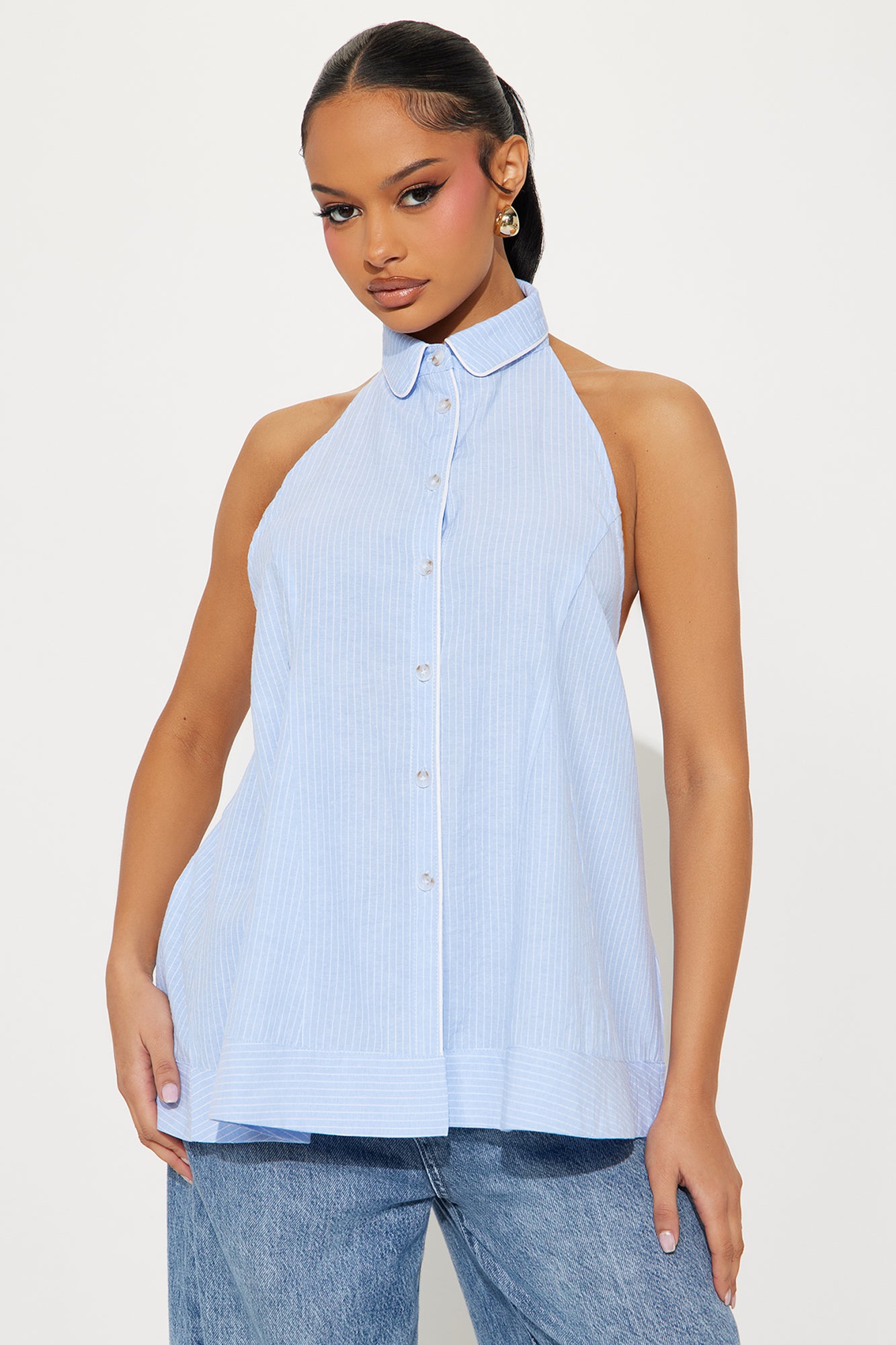 Never Basic Striped Halter Top