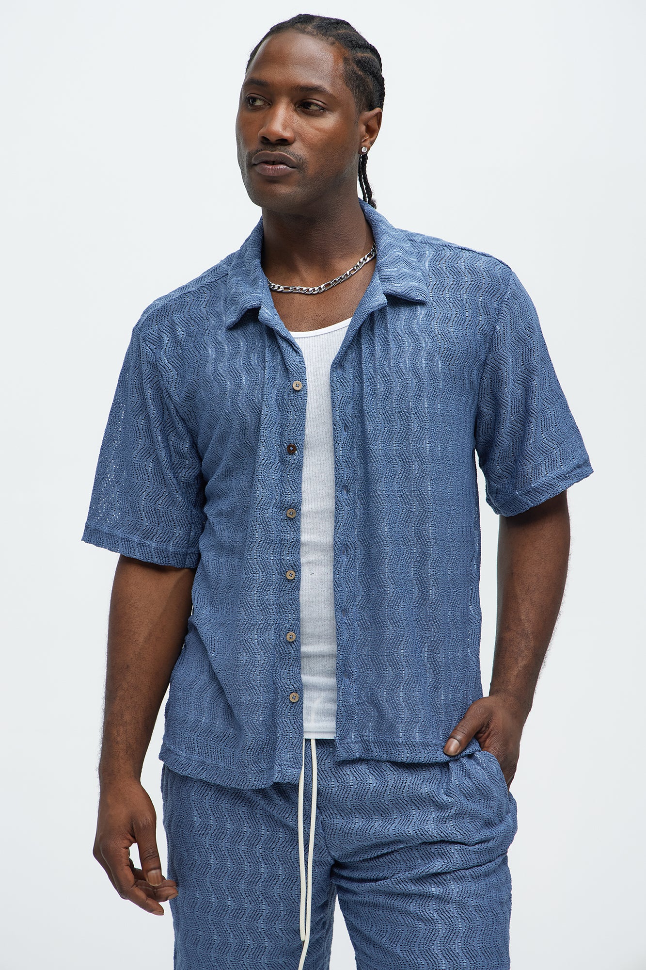 Echo Textured Short Sleeve Button Up