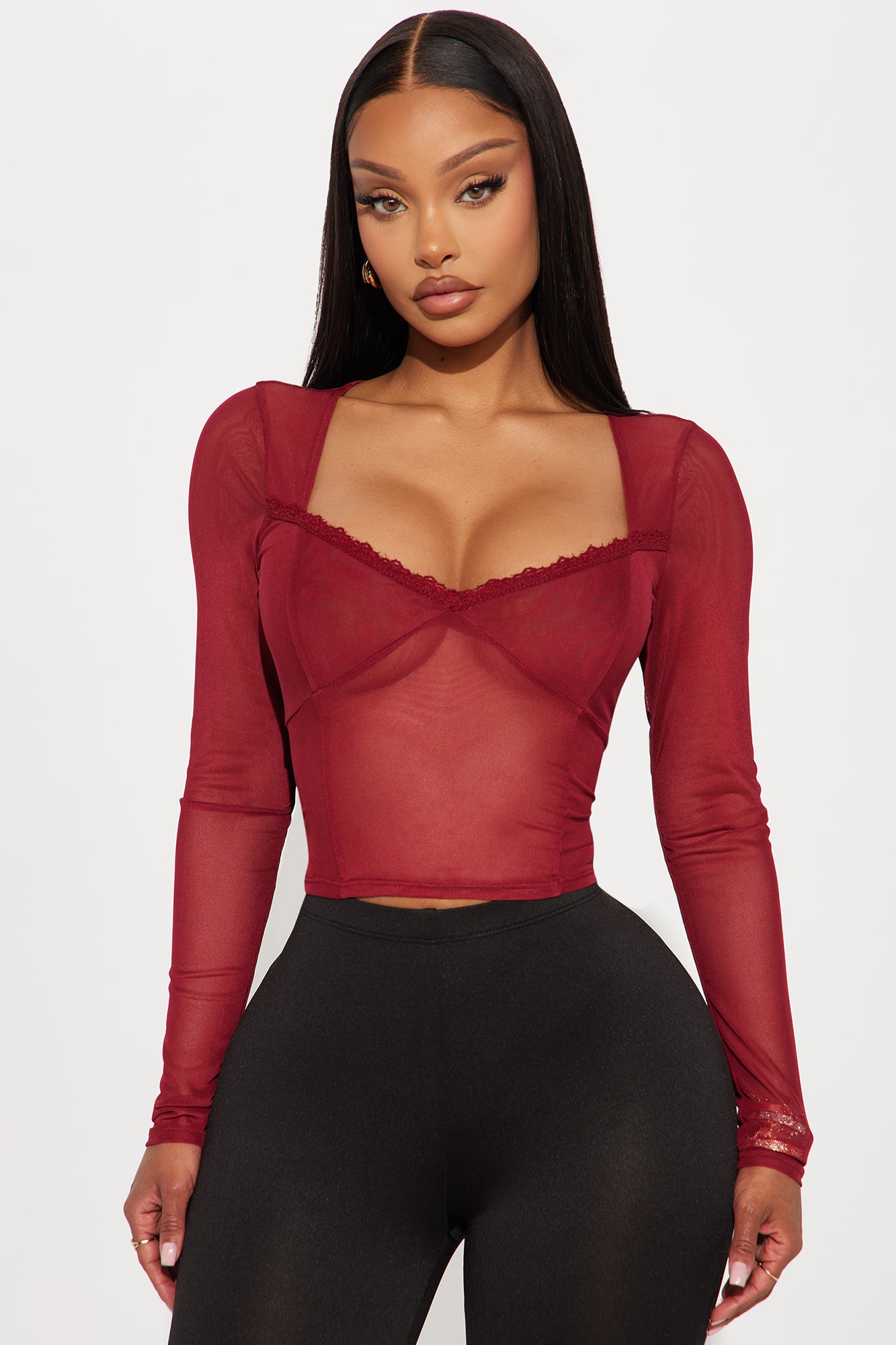 Heather Mesh Long Sleeve Top