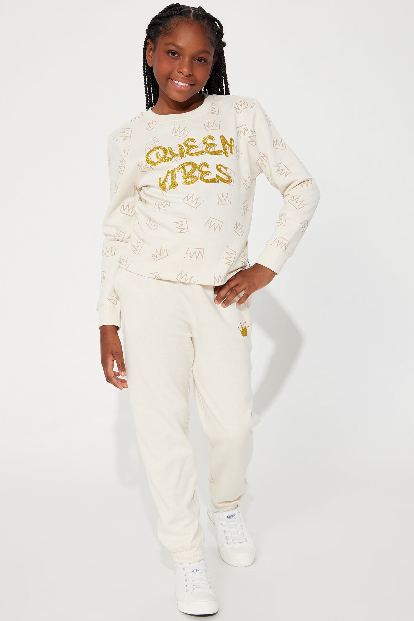 Mini Queen Vibes Fleece Matching Pant Set