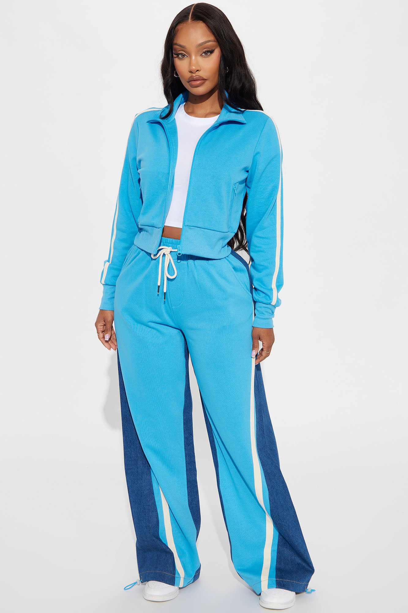 Mya Denim Mix Track Pant Set