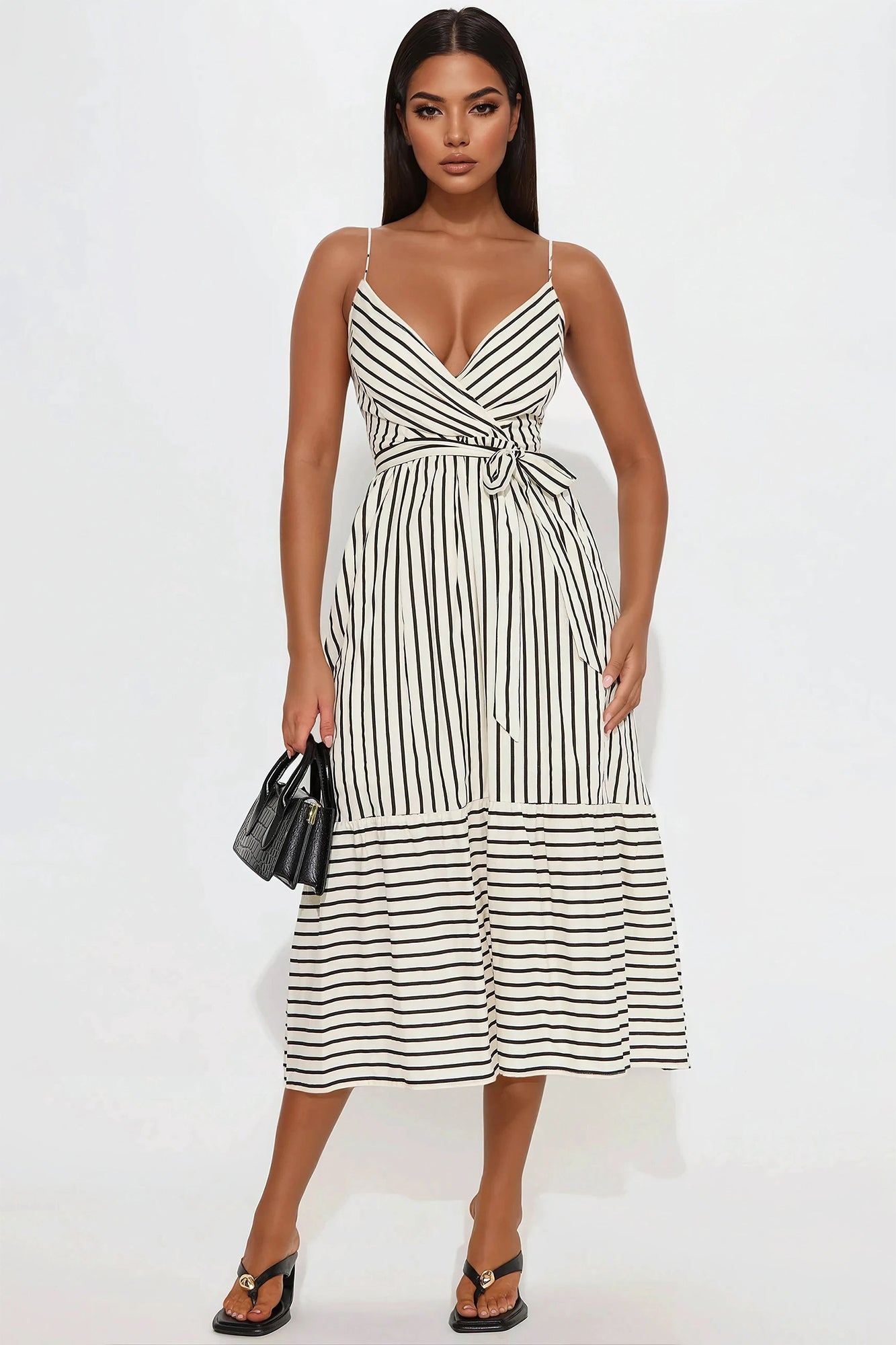 Lena Striped Linen Midi Dress