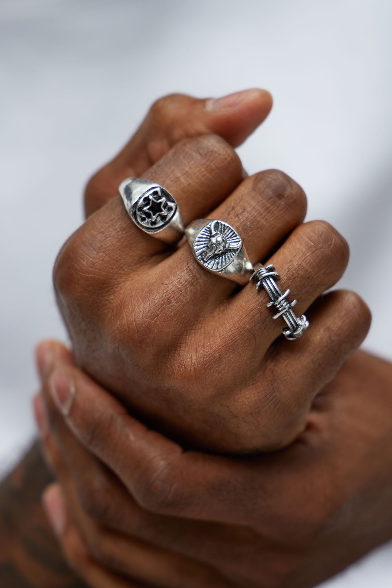 Silver Spikes Ring Set