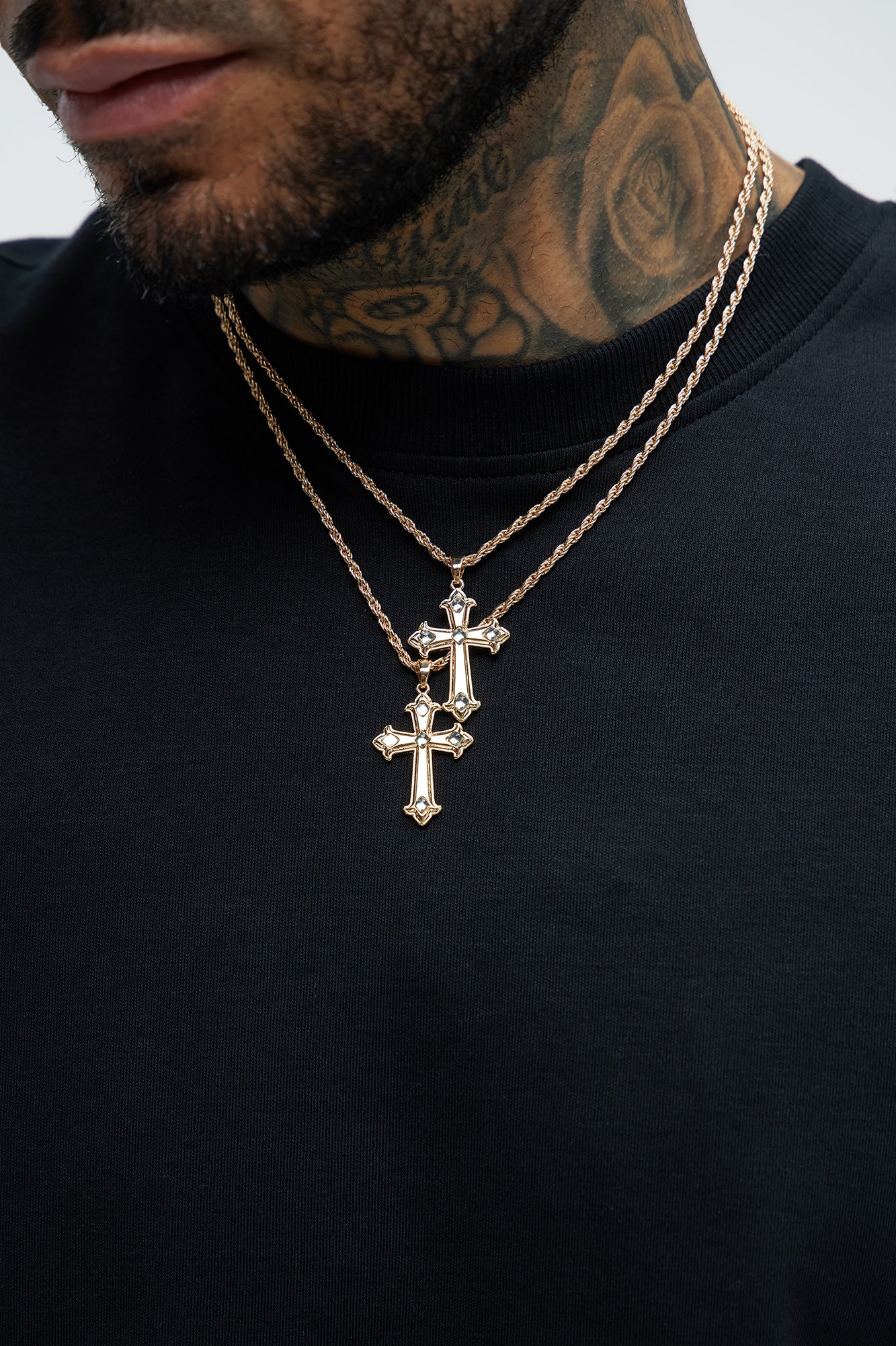 Gleaming Double Cross Necklace Set