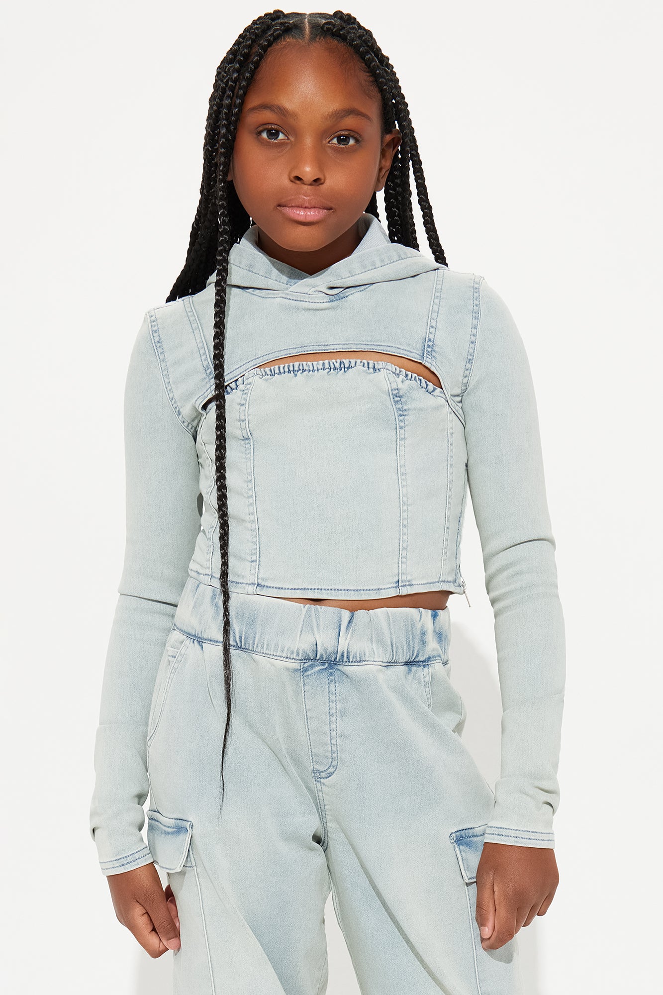 Mini Leylah Denim Long Sleeve Top