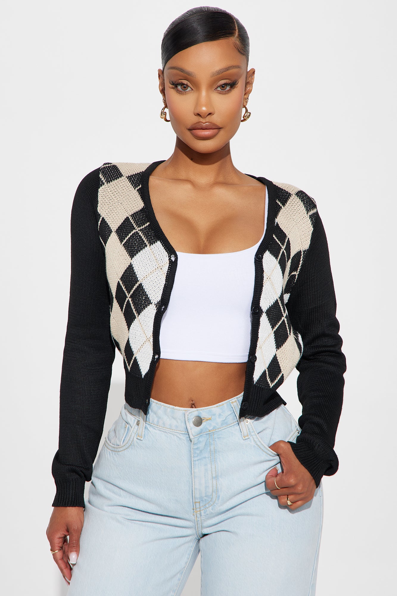 Preppy Days Checkered Cropped Cardigan