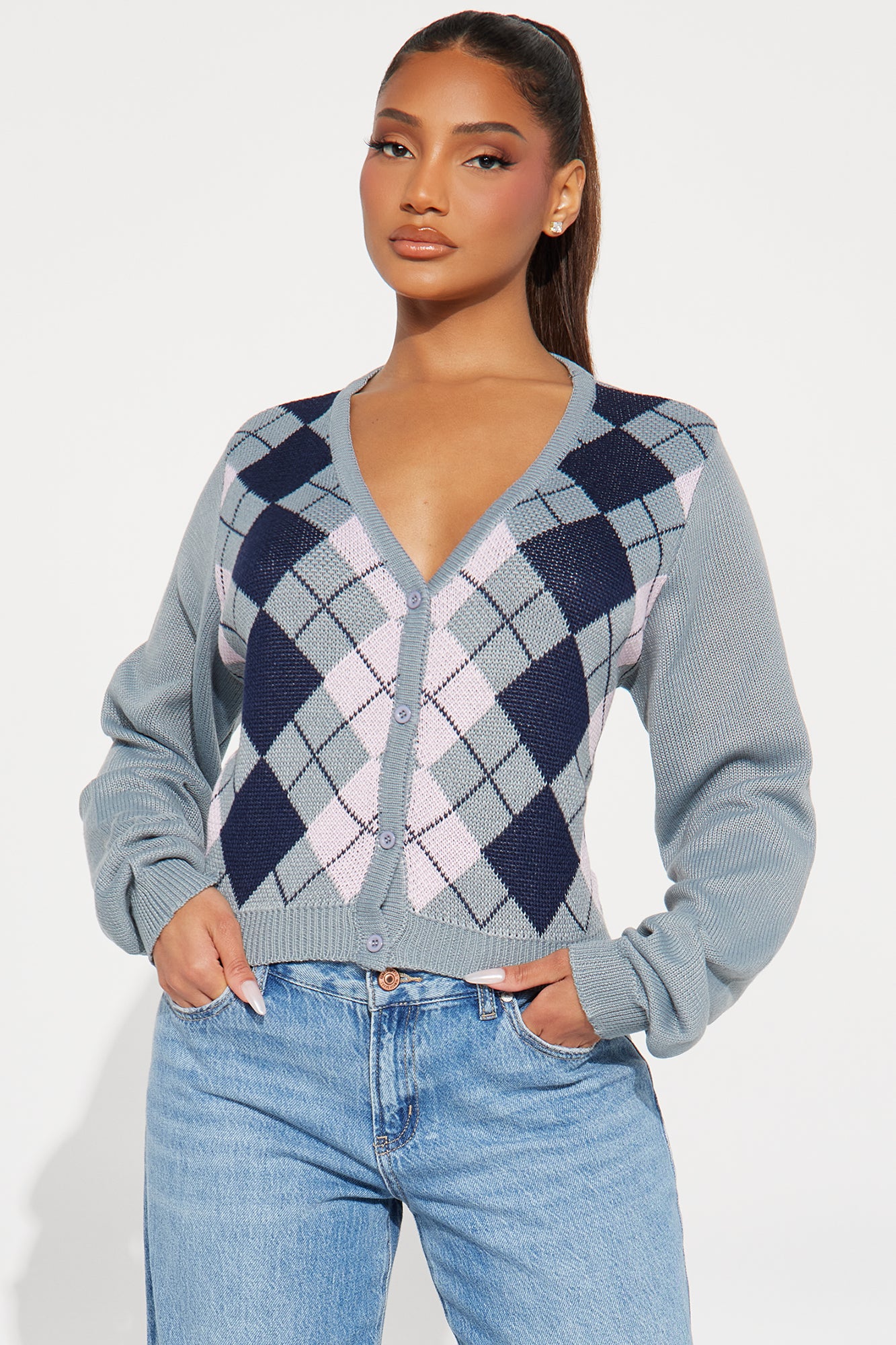 Preppy Days Checkered  Cropped Cardigan