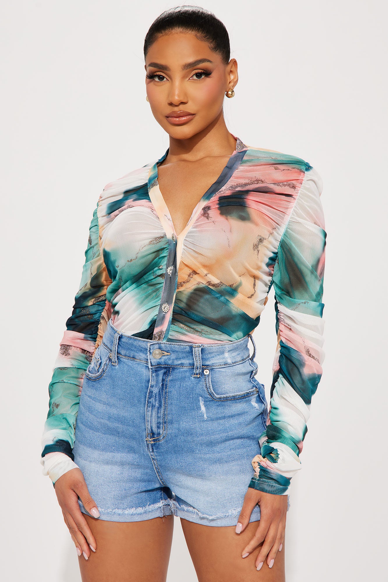 Odette Ruched Mesh Top