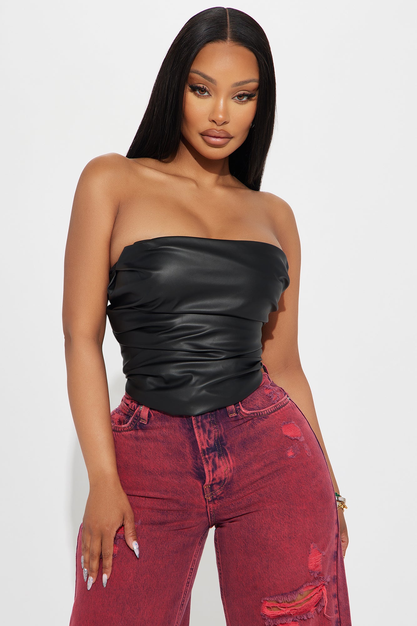 Exclusive Invite Faux Leather Corset Top