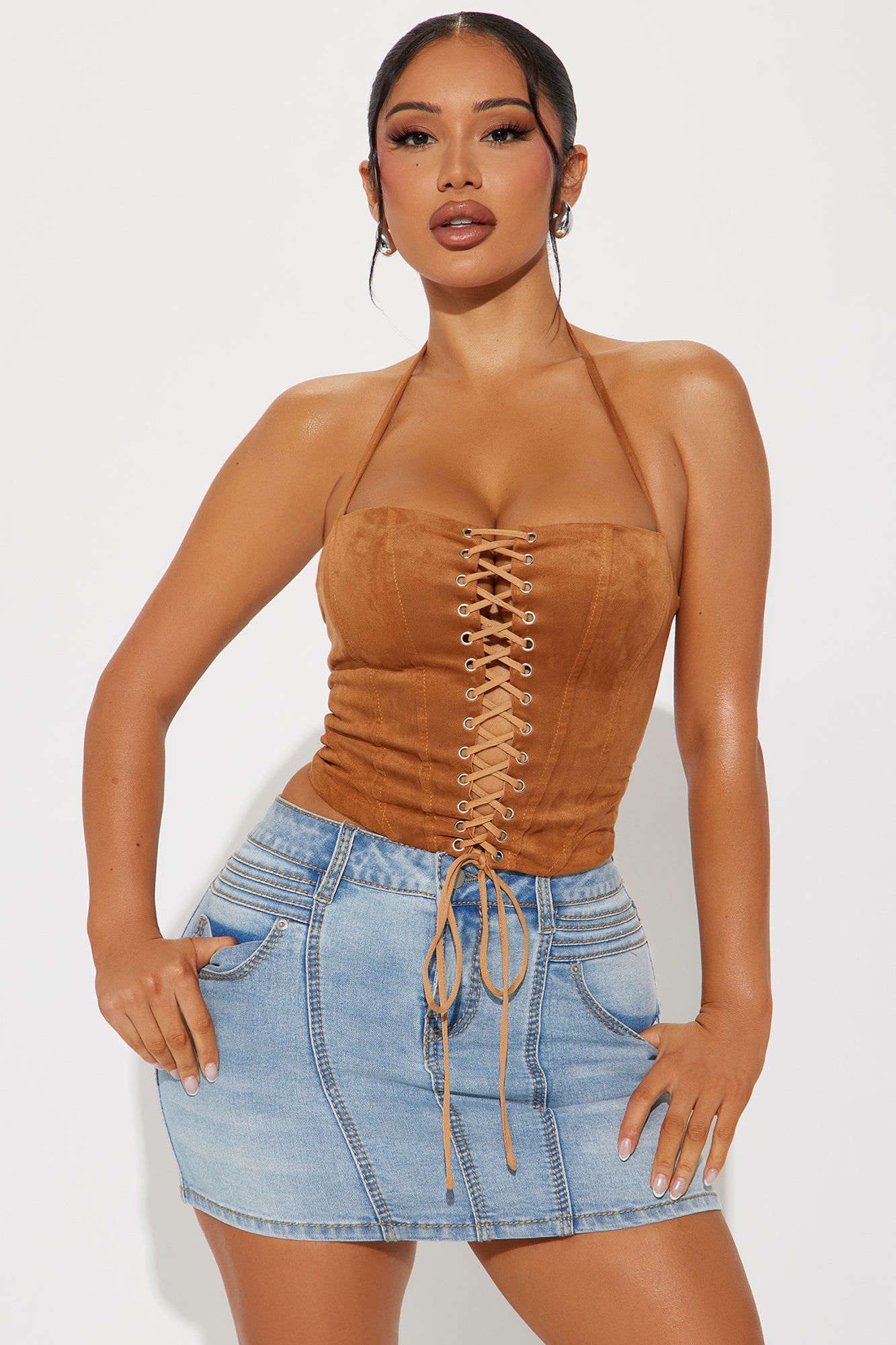 Line Dance Faux Suede Halter Top