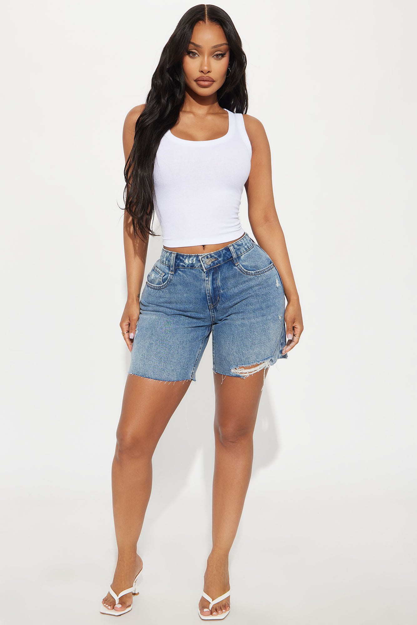 Harlyn Non Stretch Ripped Denim Bermuda Shorts
