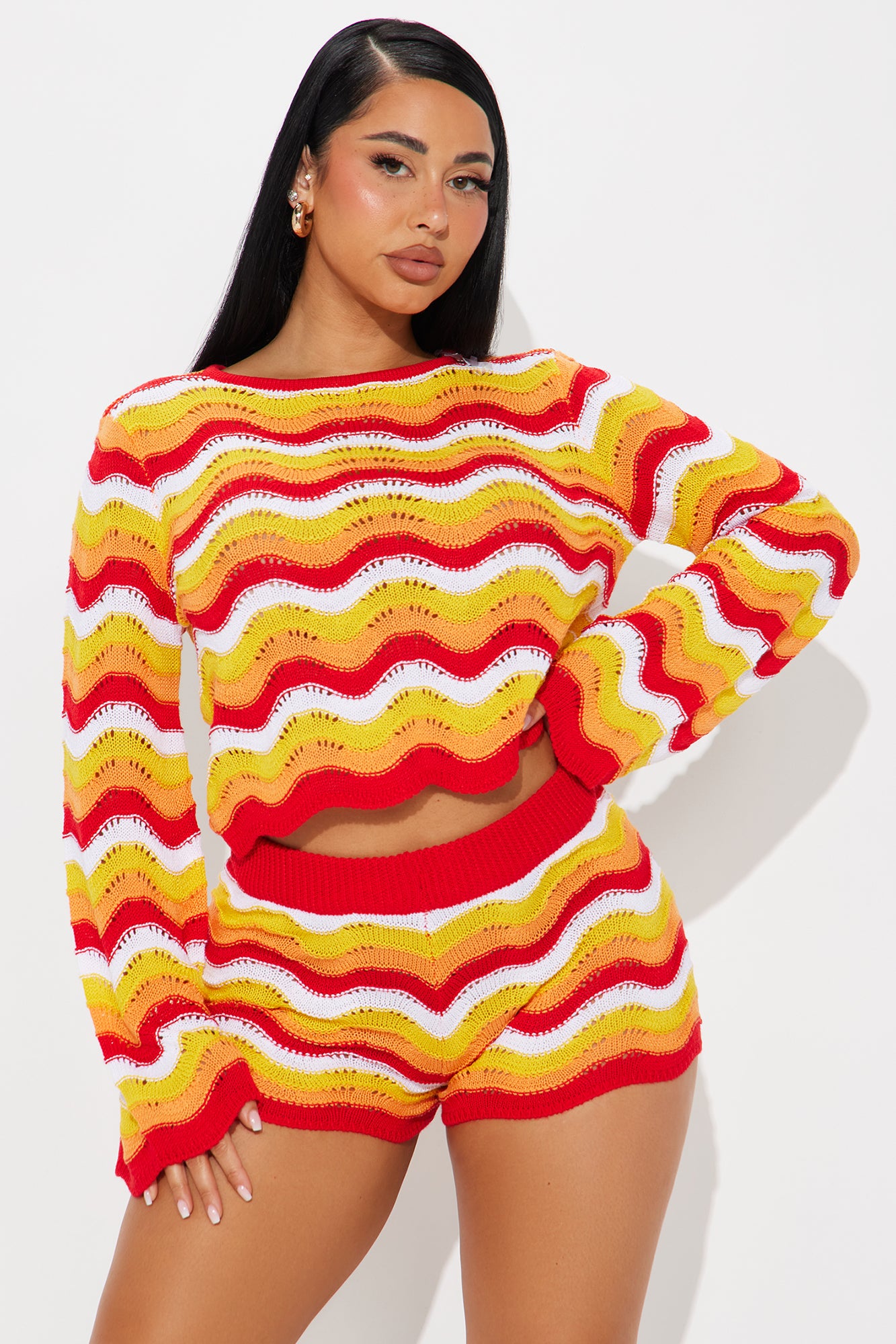 Aleah Striped Crochet Short Set