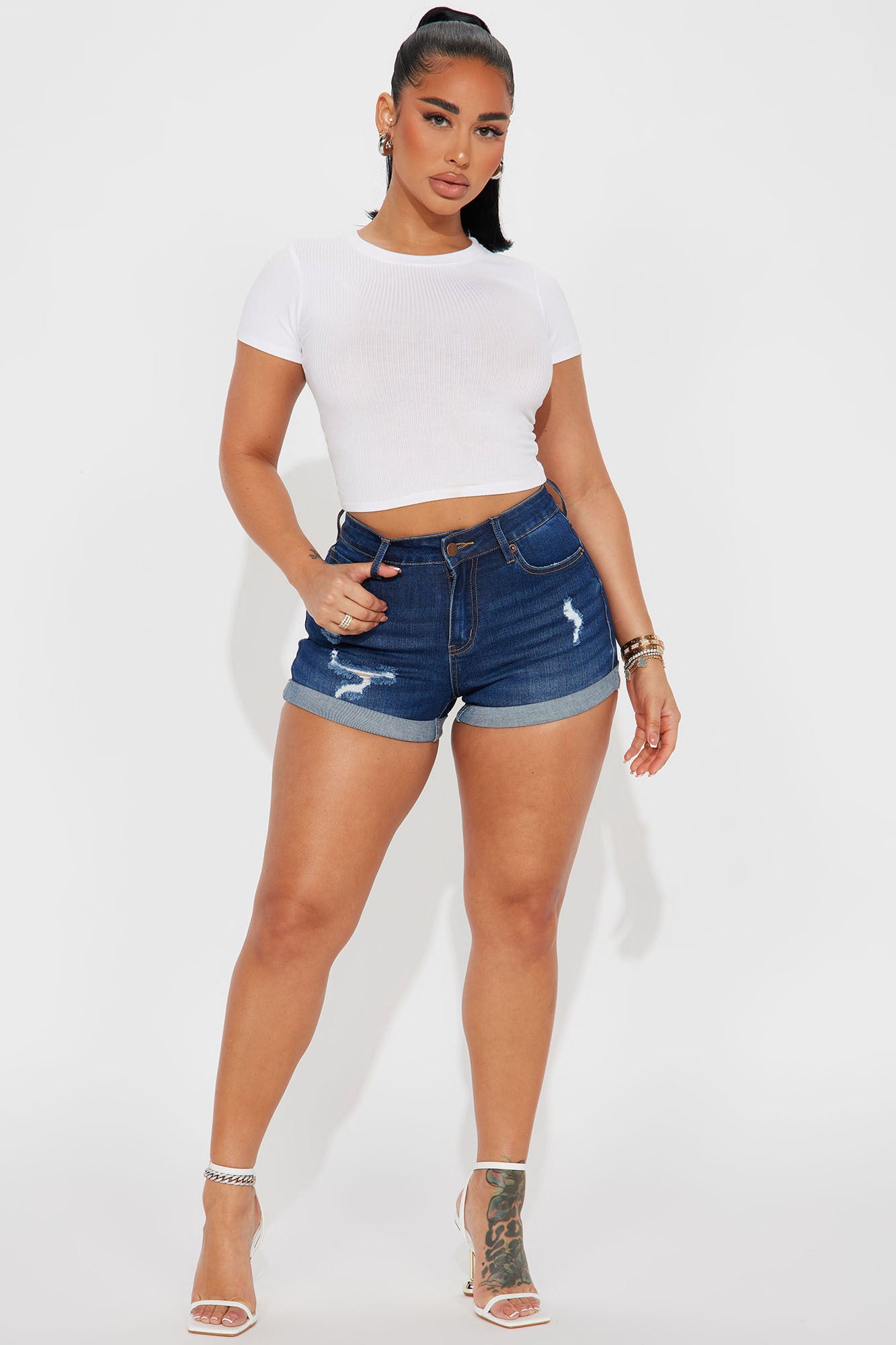 90s Mom Stretch Ripped Denim Shorts