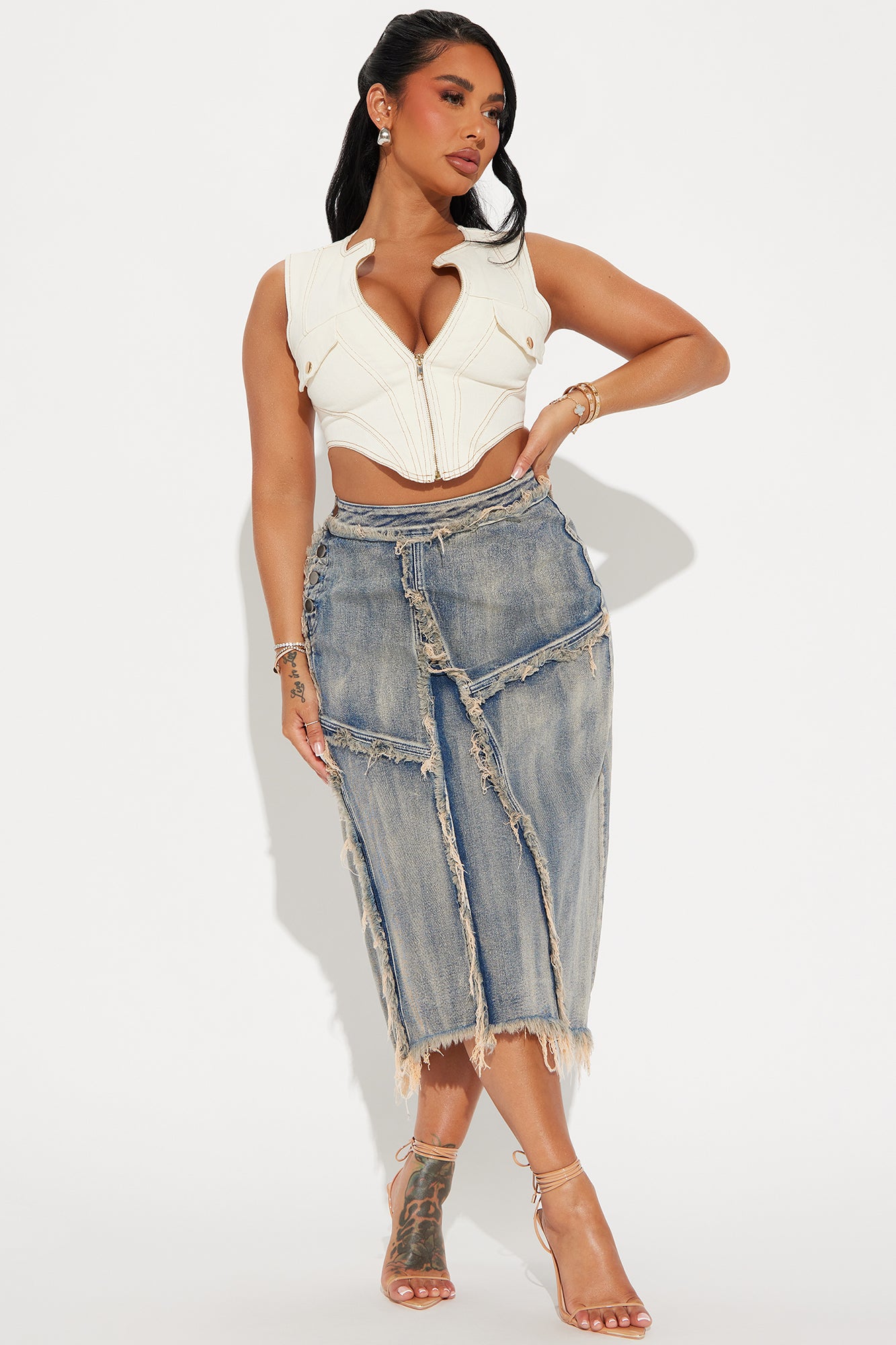 In Time Washed Denim Midi Skirt